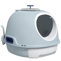 Covered Litter Box, Litter Box with a Lid, Scoop Enclosed Drawer & Skylight for Cats -Blue