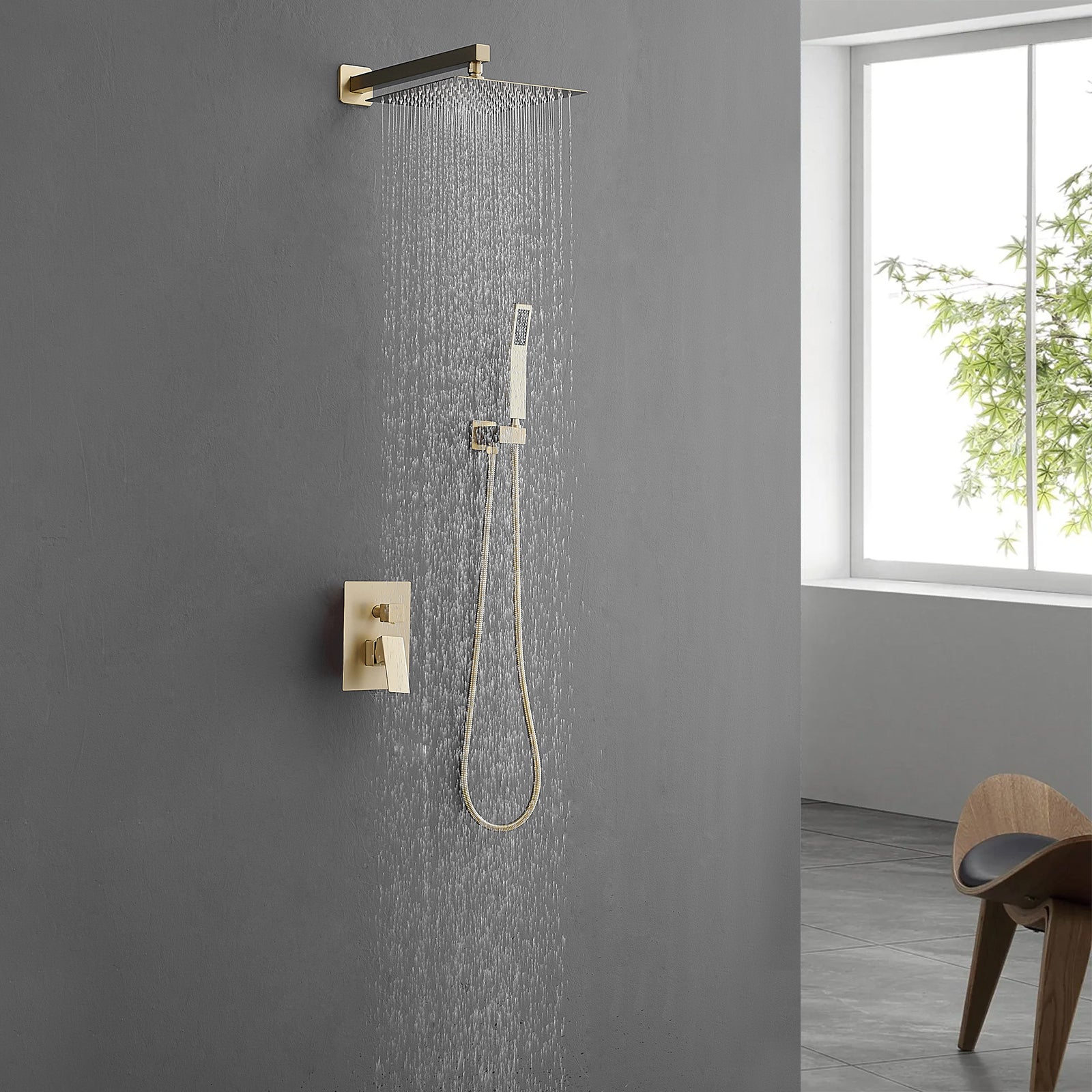 Brushed Gold Luxury Rain Mixer Shower Combo Set Wall Shower Head and Handheld Faucet Set