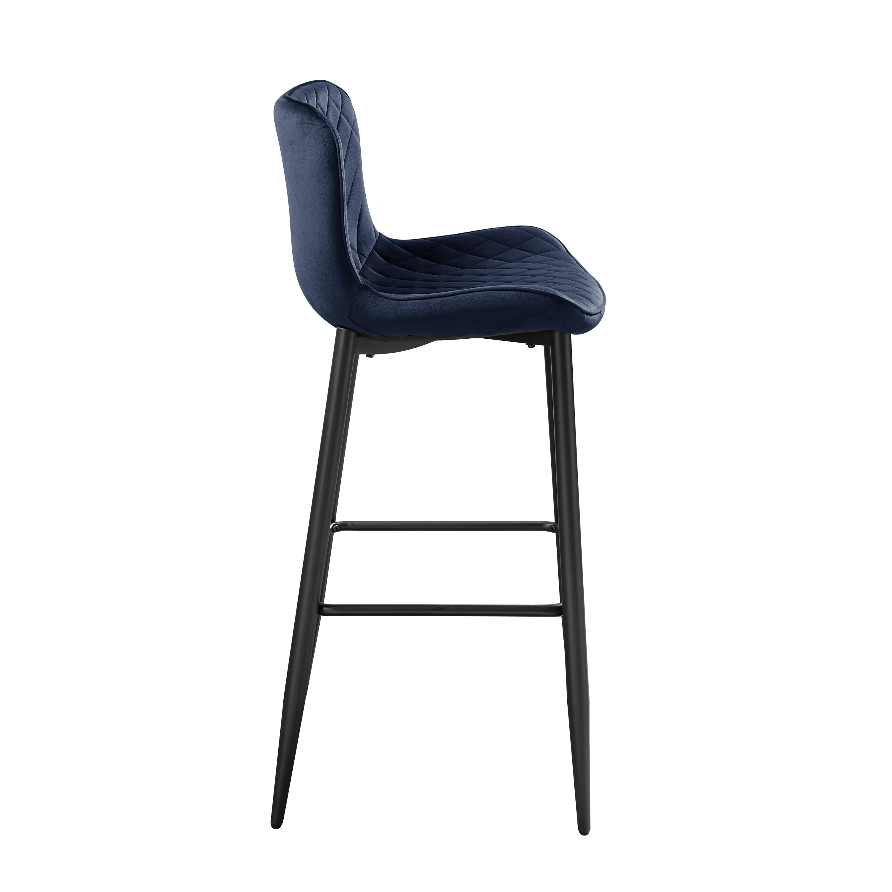 Set of 2 Pub Height Chairs Dark Blue Velvet Upholstery Modern 29-inch Seat Height Bar Stools