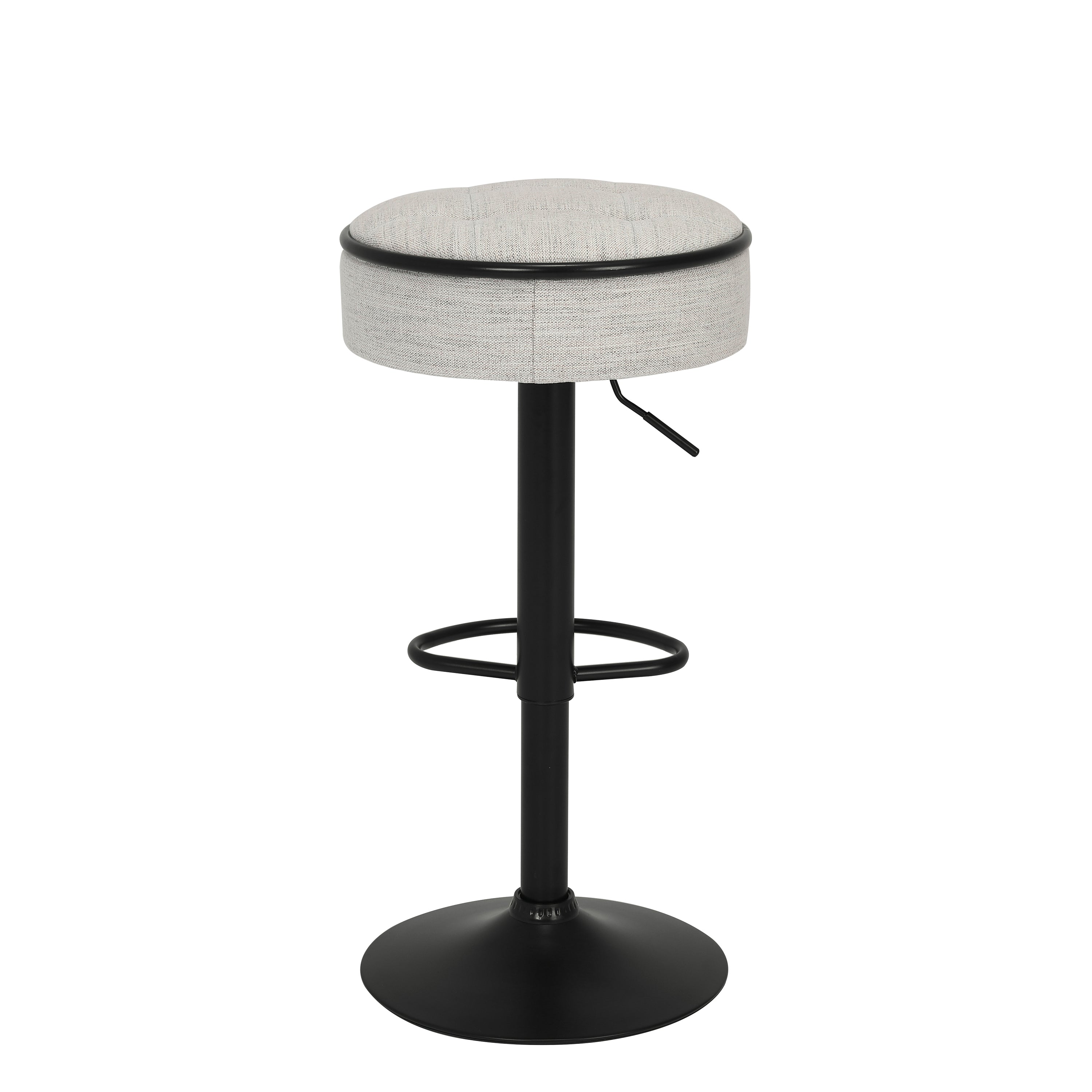 Set of 2 Round Storage Bar Stool, Off White Linen Height Adjustable Barstool, 360°Counter Height Swivel Stool