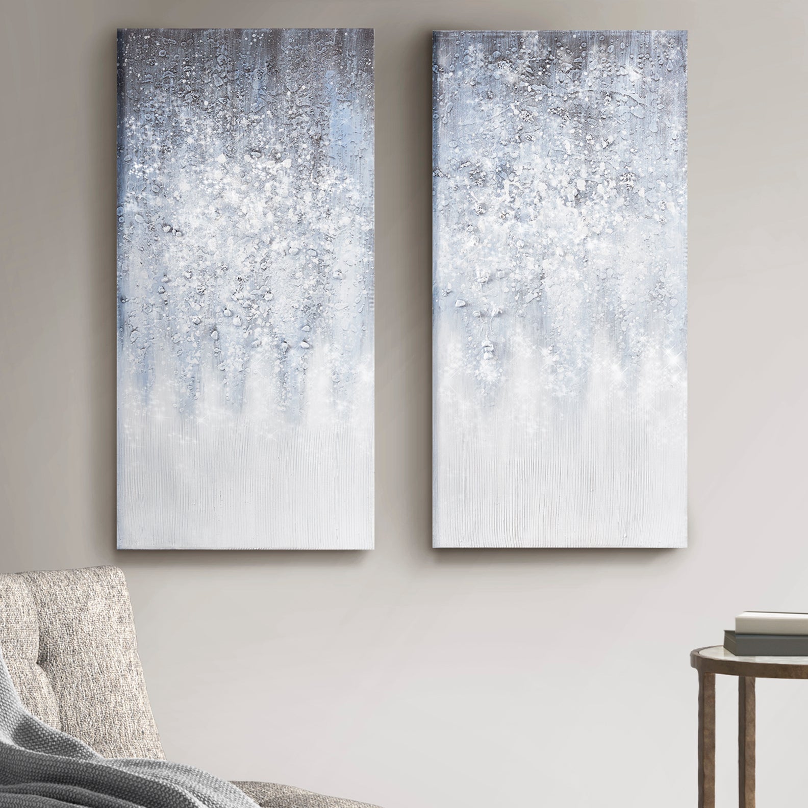 Winter Glaze Heavily Embellished 2-piece Canvas Wall Art Set