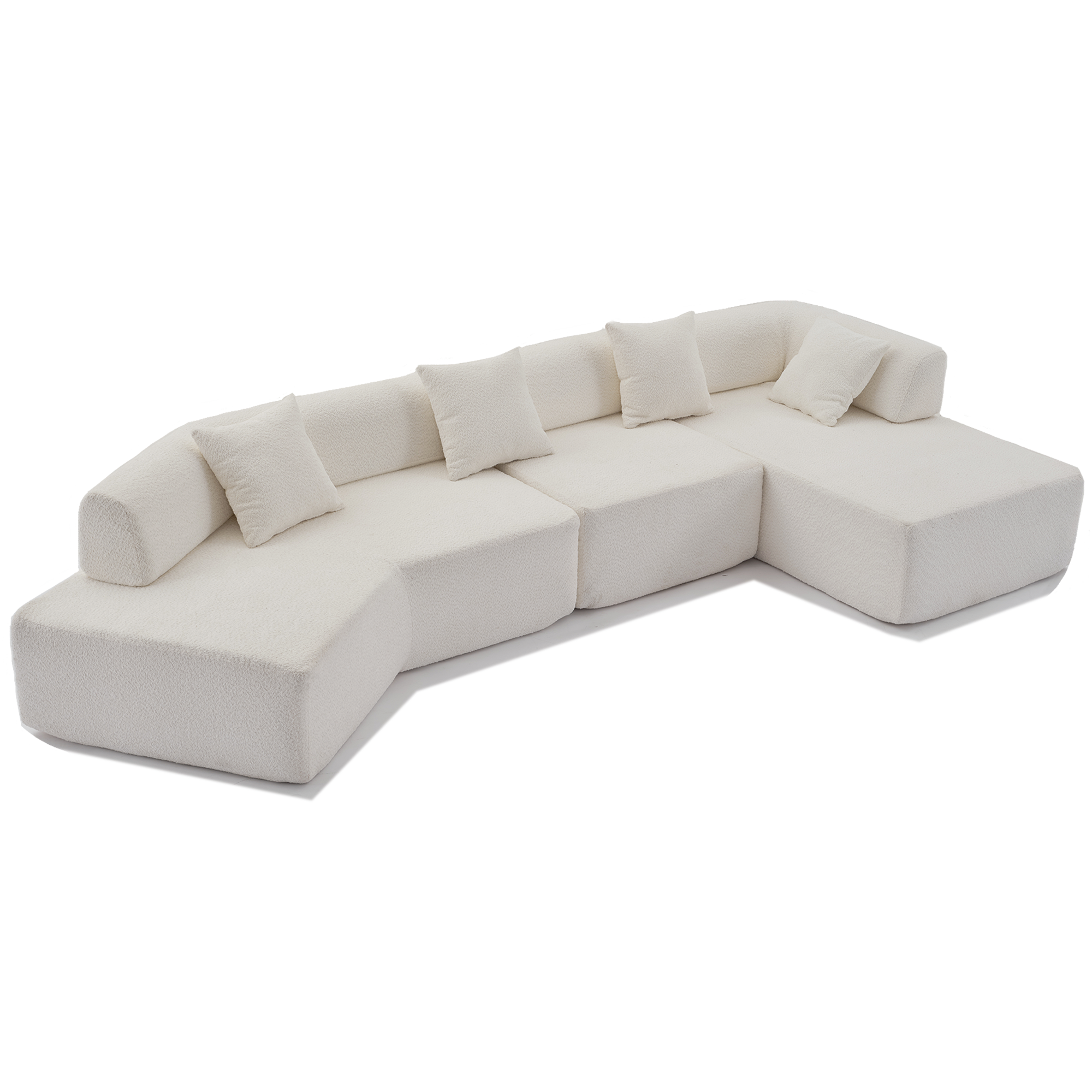 Modern Minimalist 140" L-Shape Couch, No Assembly Required - Boucle-White