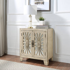 Antique White Console Cabinet Table with Mirrored Doors