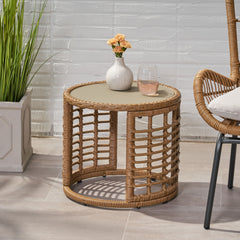 Modern Boho Rattan Side Table - Light Brown