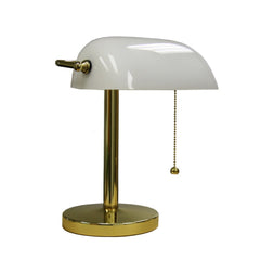 12.5" Tall Metal Table Lamp, Bankers Lamp Design - White