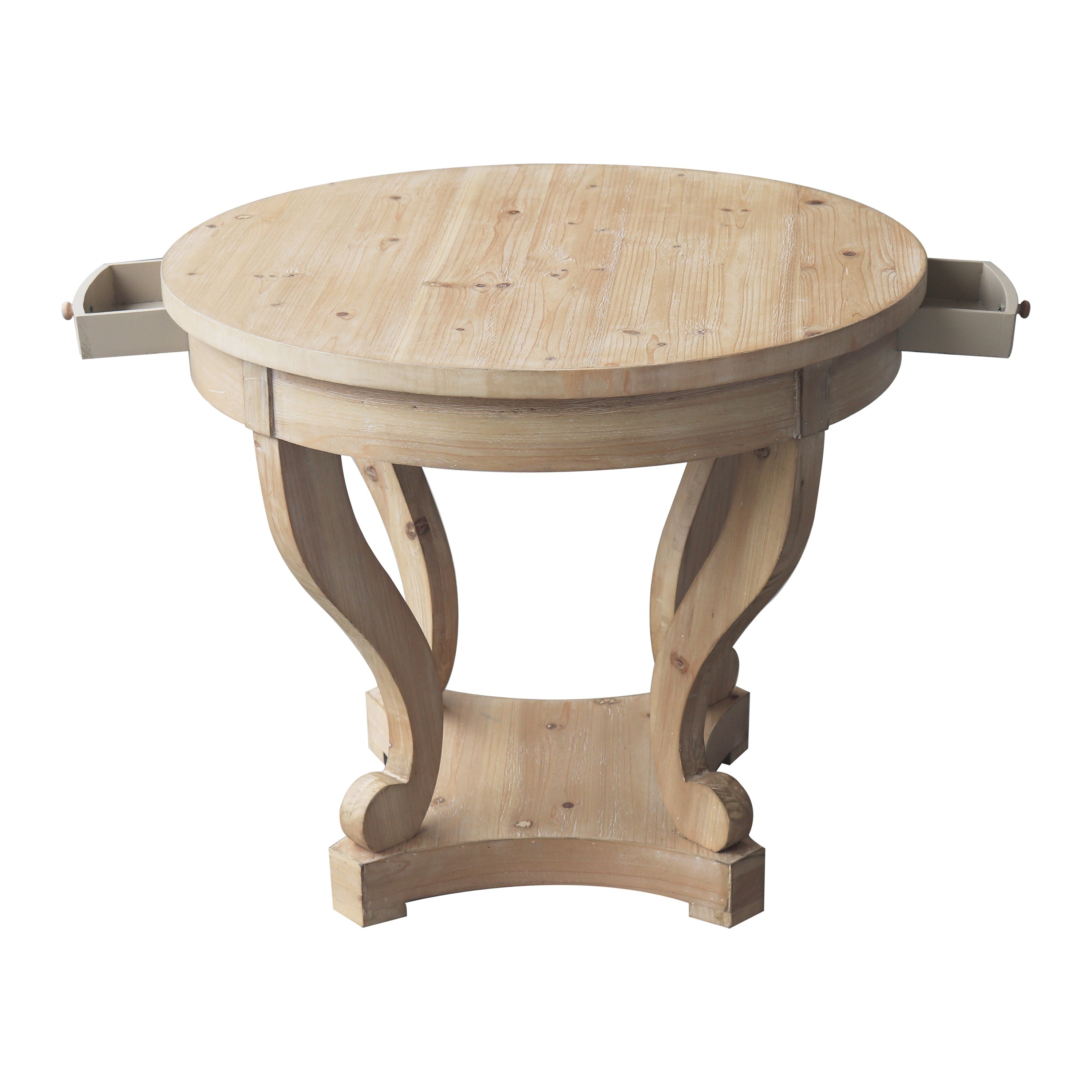 Farmhouse Style Round End Table - Natural Wood Grain Distressed