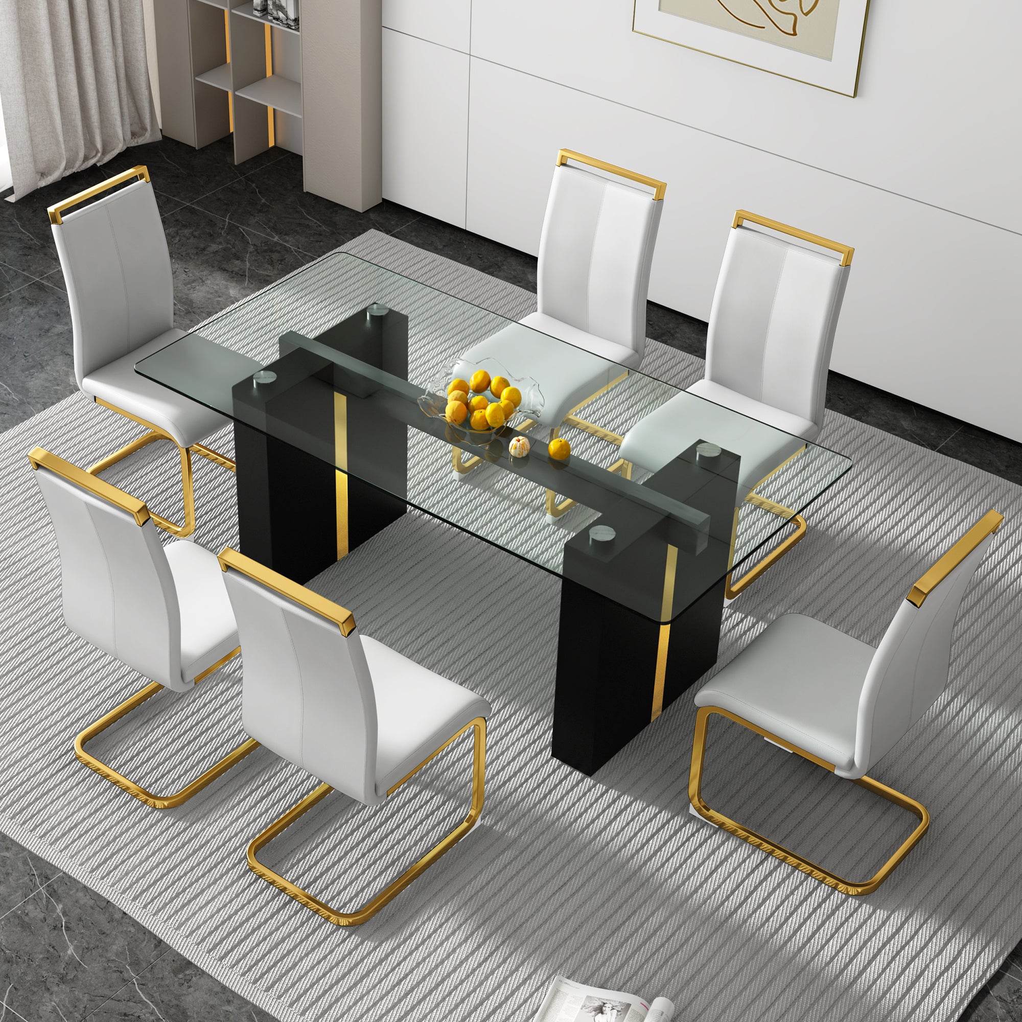 Modern Glass Table for 6-8 people - Black and Gold