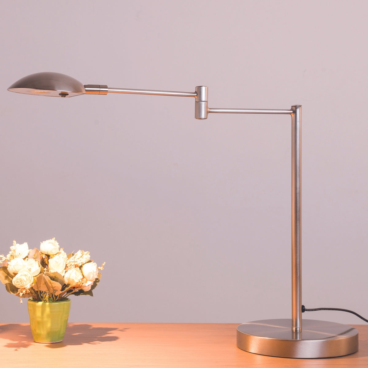 15.75" Tall Swing Arm LED Desk Lamp, Satin Steel