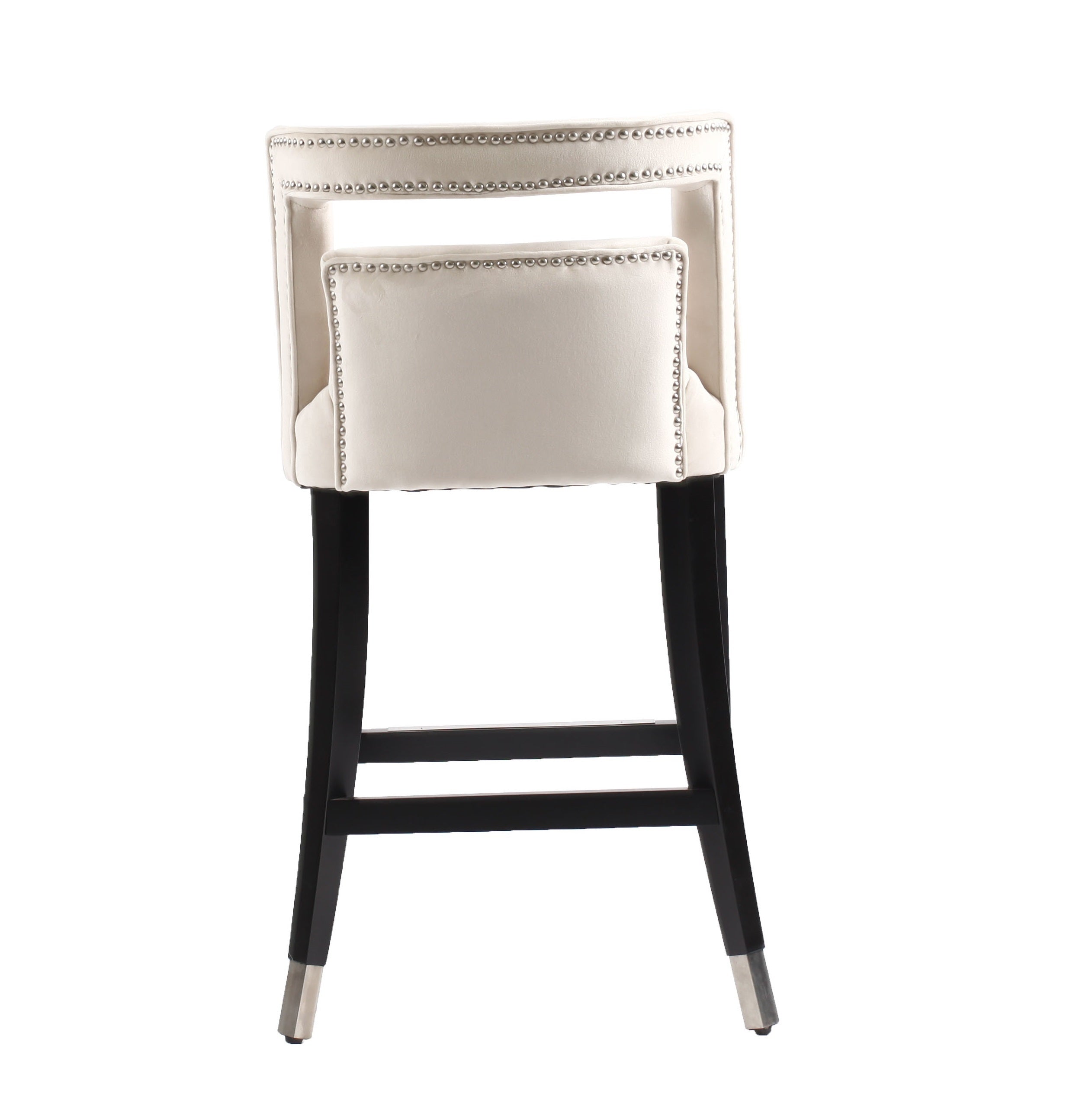 Suede Velvet Barstool with nailheads Dining Room Chair 2 pcs Set - 26 inch Seater height - Cream