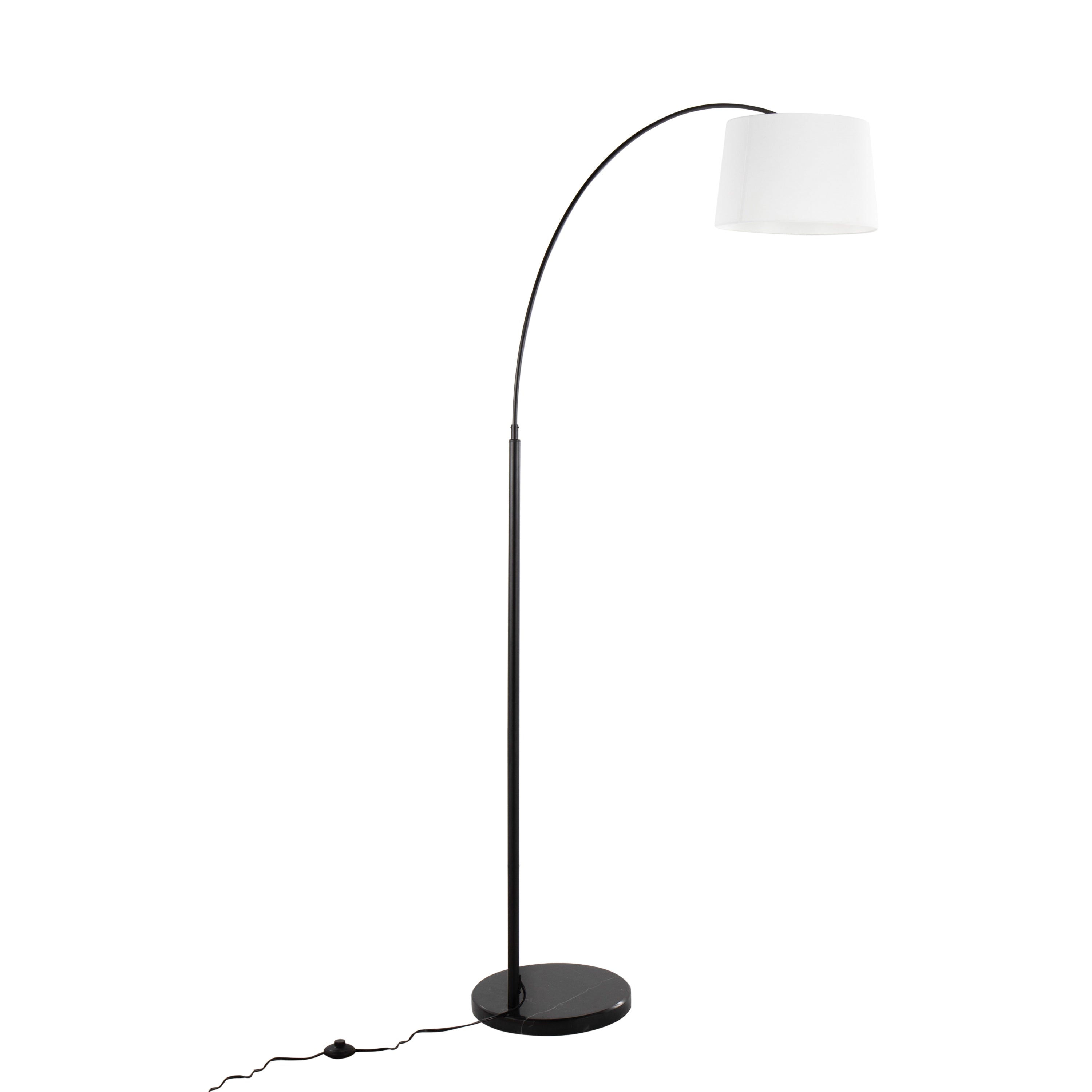 Contemporary Floor Lamp in Black Marble and Black Metal with White Linen Shade