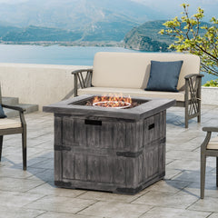 Outdoor Patio 24.5" H x 30" W Square Gas Burning Concrete Fire Pit - 40, 000 BTU, Fire Pit Table with Tank inside, Grey