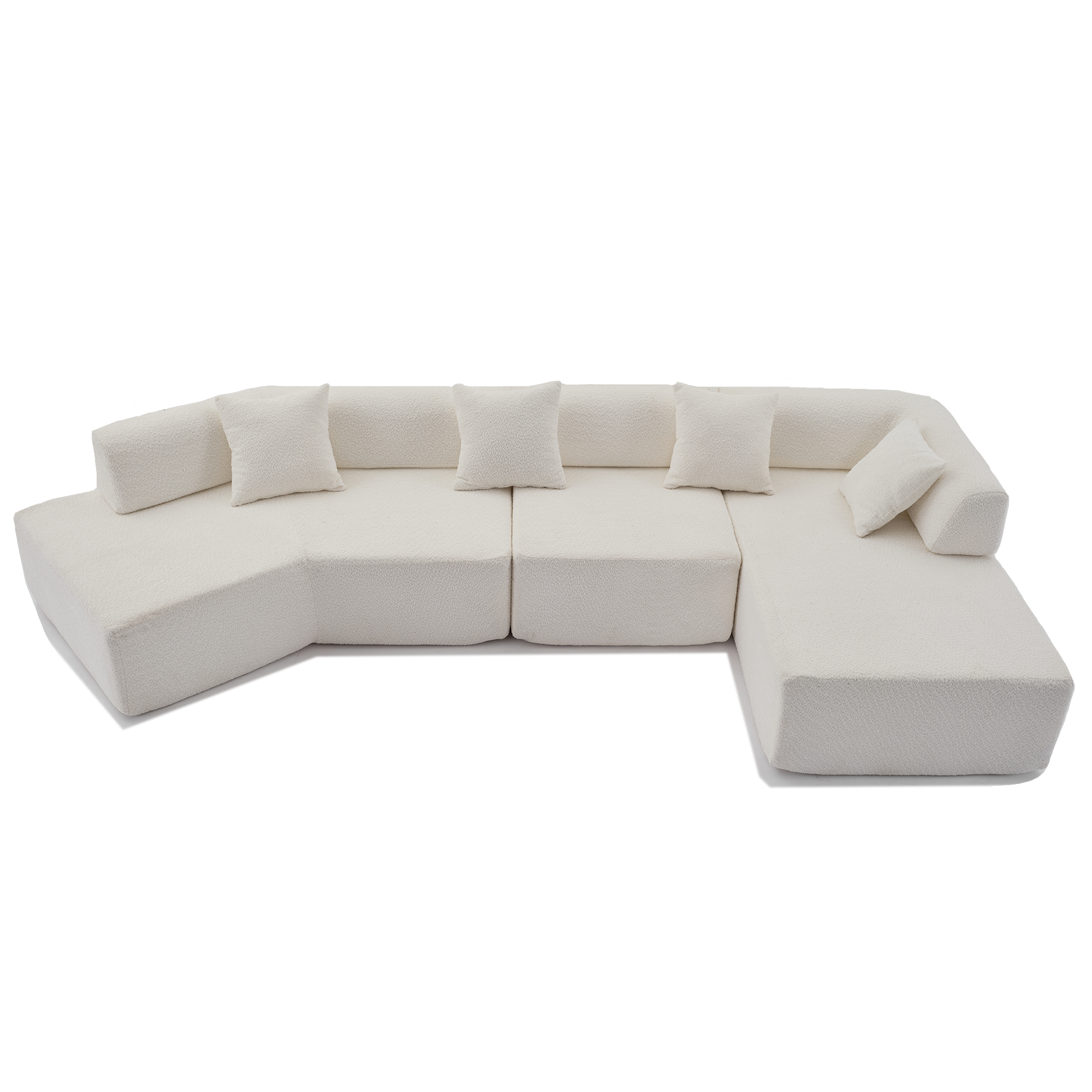 Modern Minimalist 140" L-Shape Couch, No Assembly Required - Boucle-White