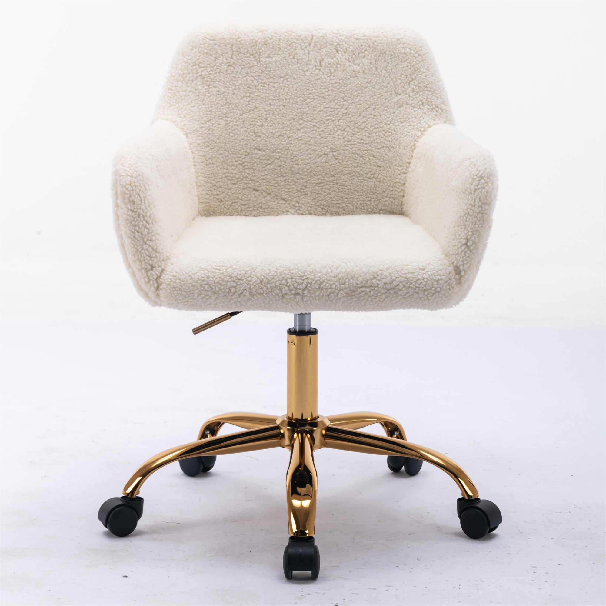 Faux Fur Home Office Chair, Fluffy Fuzzy Comfortable Makeup Vanity Chair - White