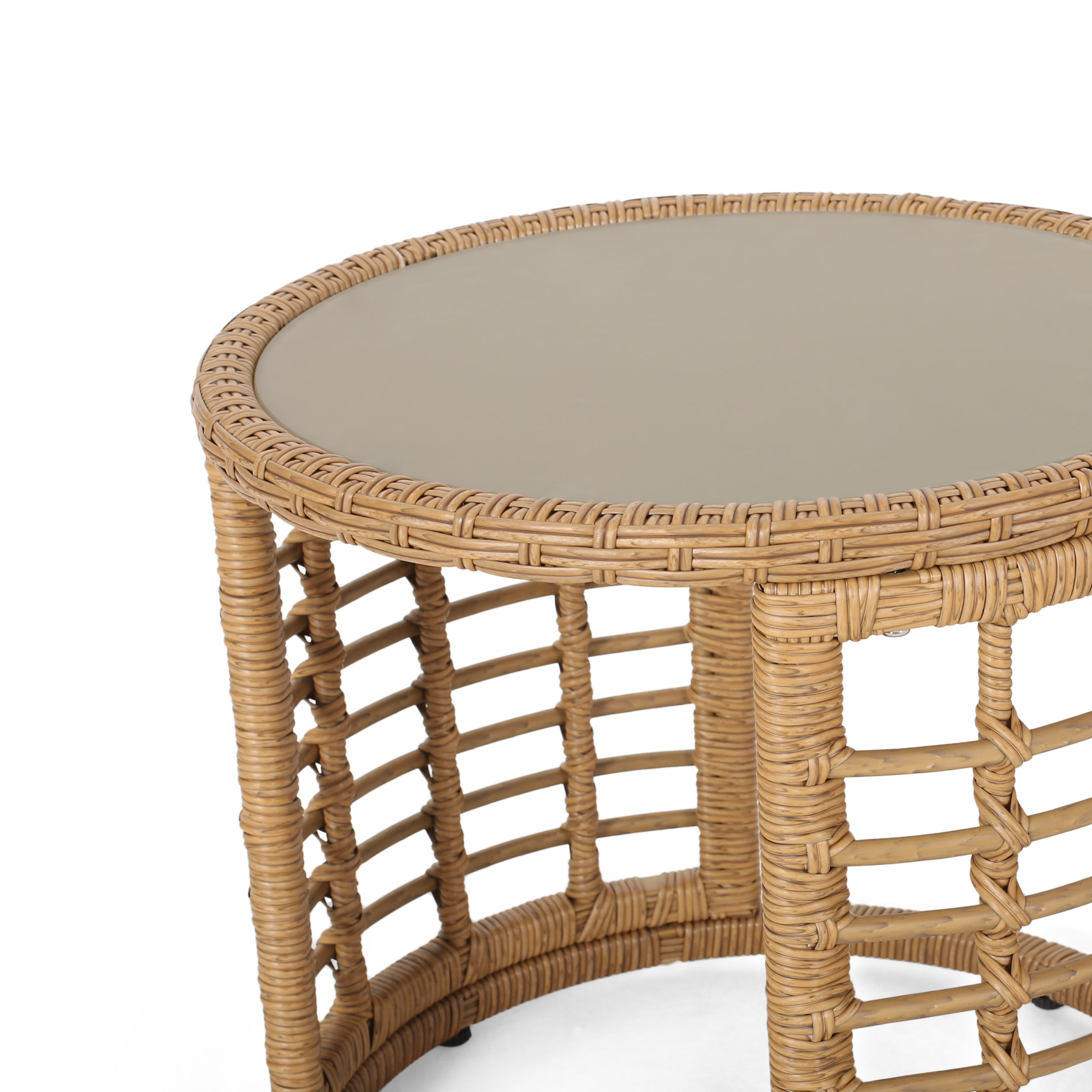 Modern Boho Rattan Side Table - Light Brown