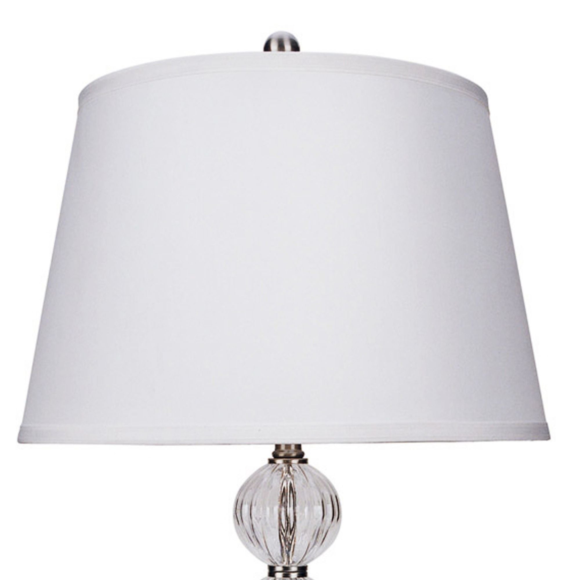 28.5" Tall Metal Table Lamp with Satin Nickel finish and Orb design, Linen Shade