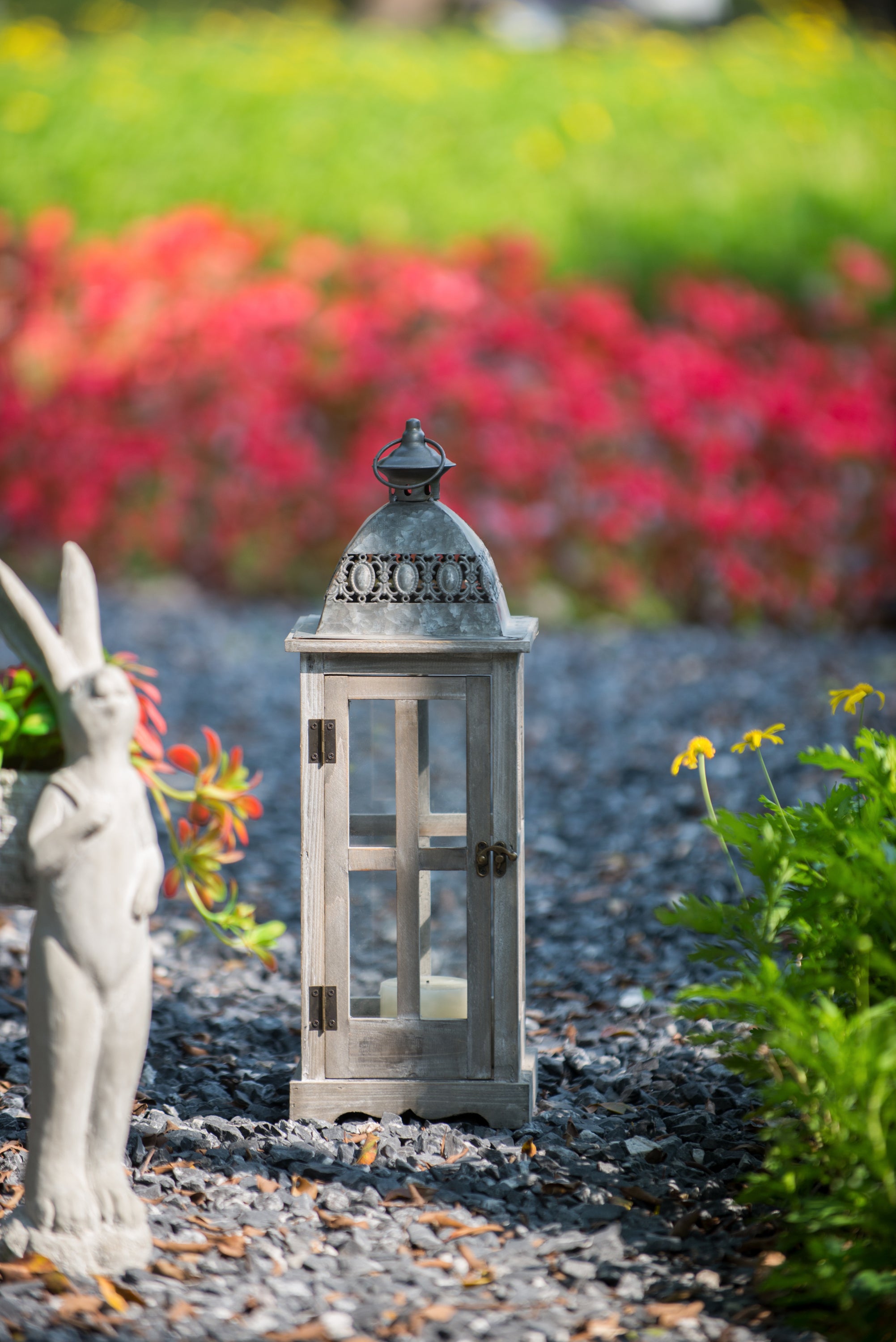 Wooden Candle Lantern Decorative (Set of 2) - Grey