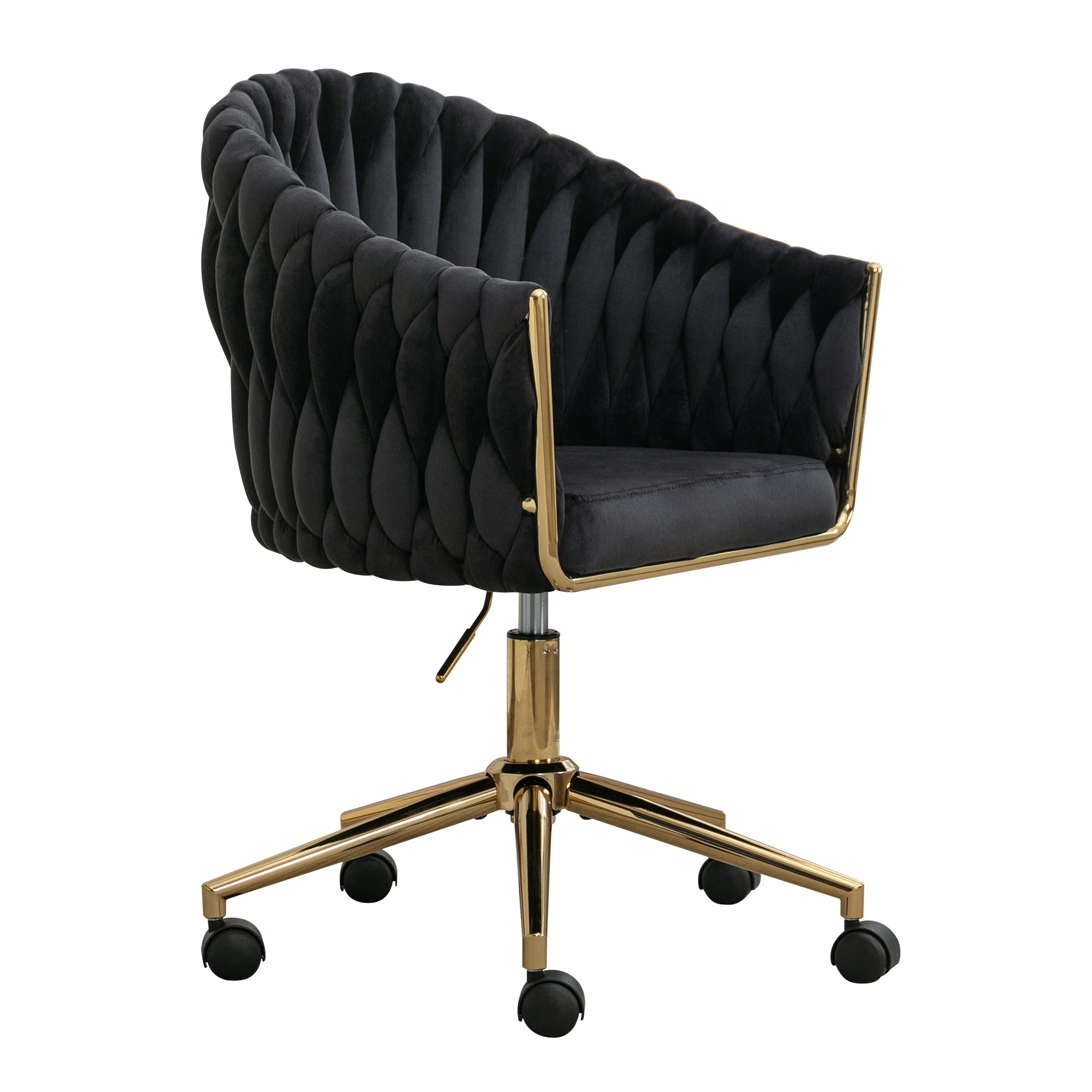 Modern Home Office Leisure Chair with Adjustable Velvet Height and Adjustable Casters - Black