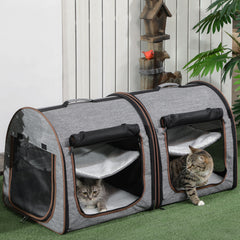 39" Portable Soft-Sided Pet Cat Carrier with Divider, Two Compartments, Soft Cushions, & Storage Bag - Grey