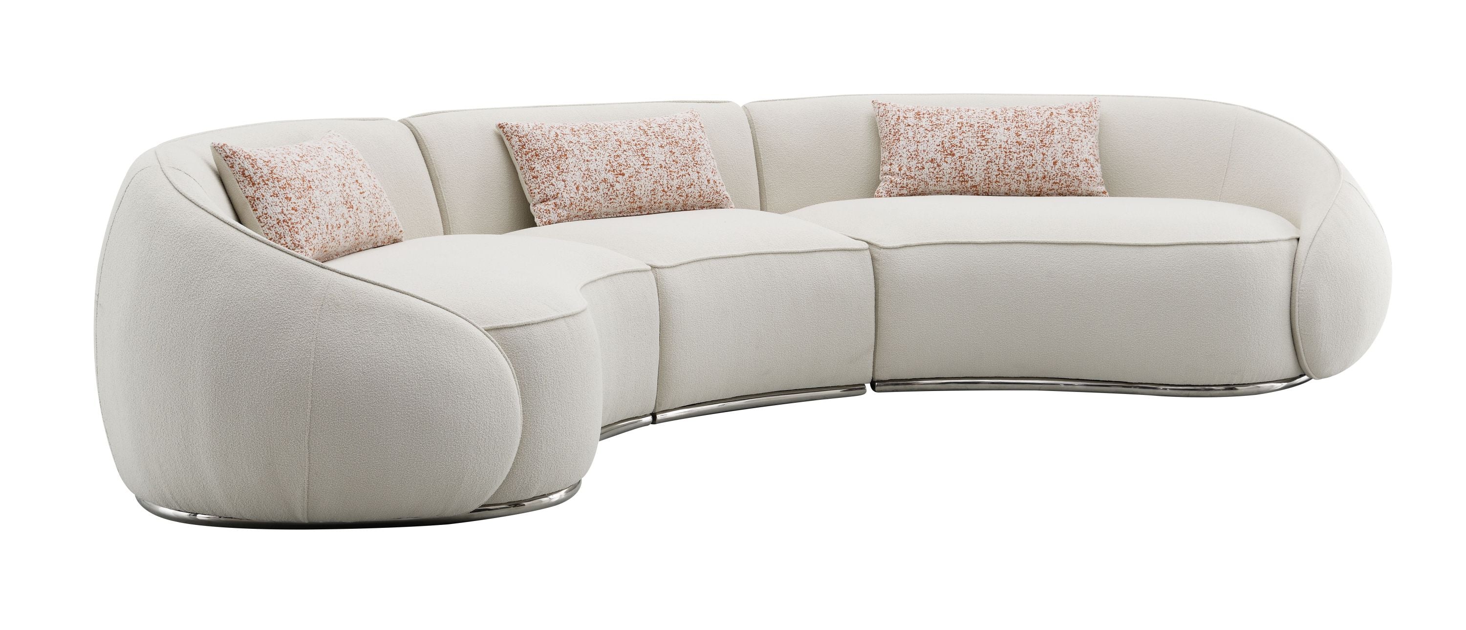 Sectional Sofa w/3 Pillows, Beige Boucle