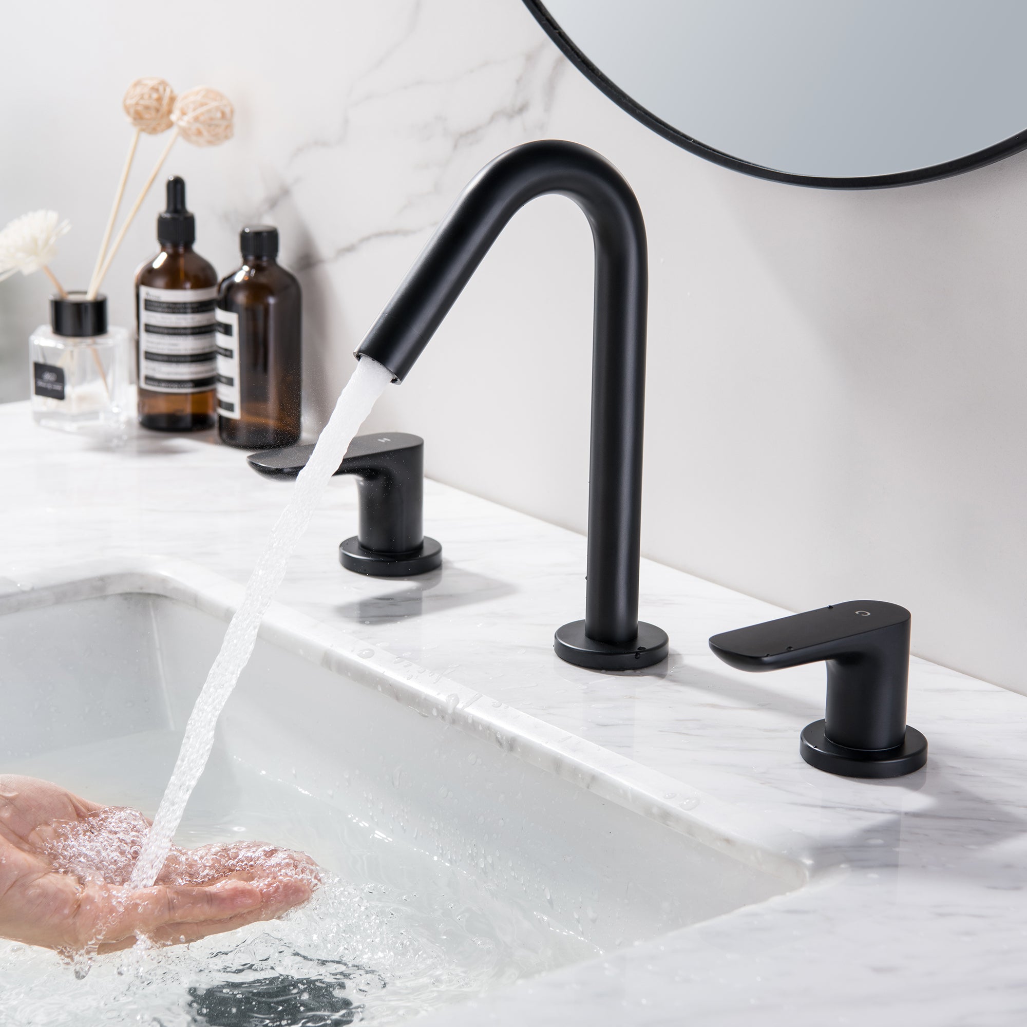 Two-Handle Widespread Bathroom Faucet in Matte Black