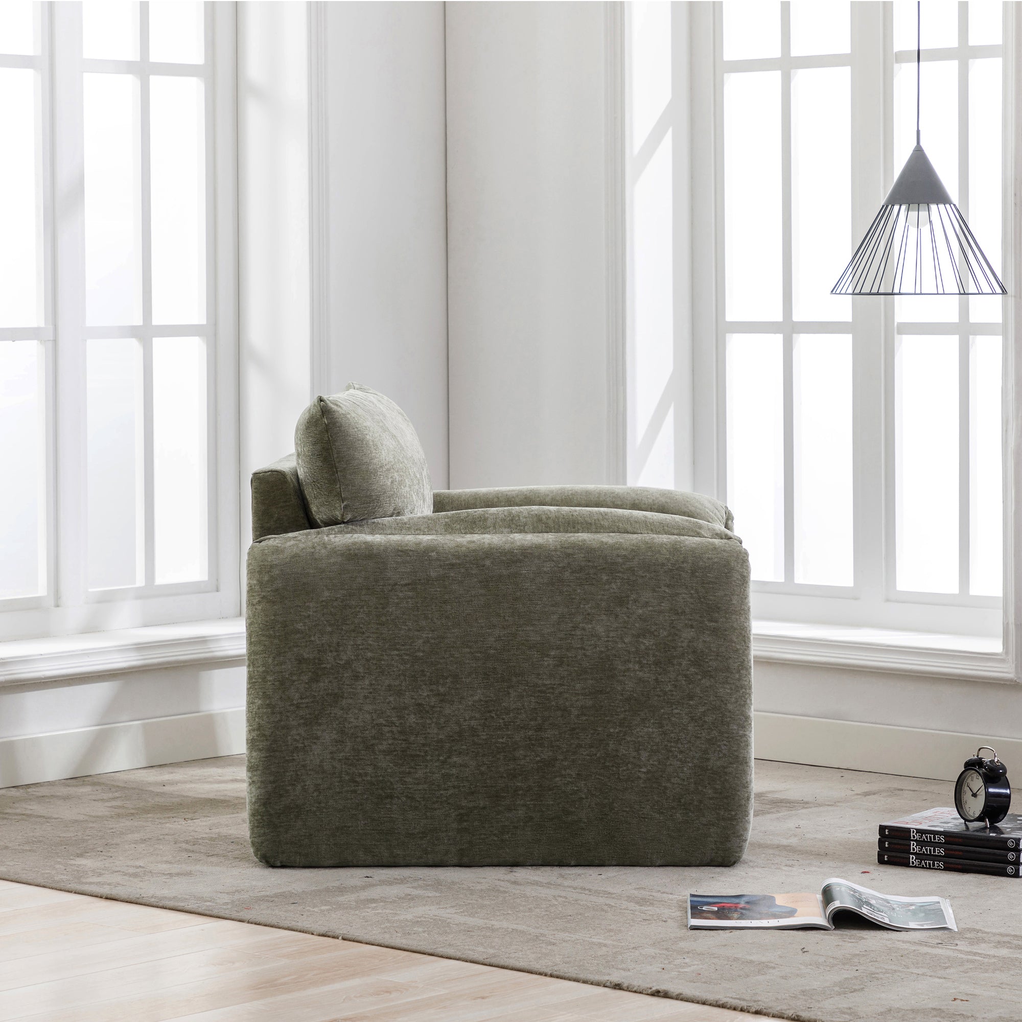 Modern Style Chenille Oversized Armchair - Matcha Green