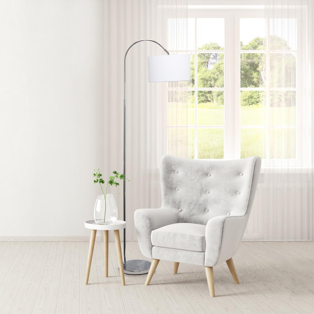 Brushed Nickel Arched Floor Lamp - White Shade