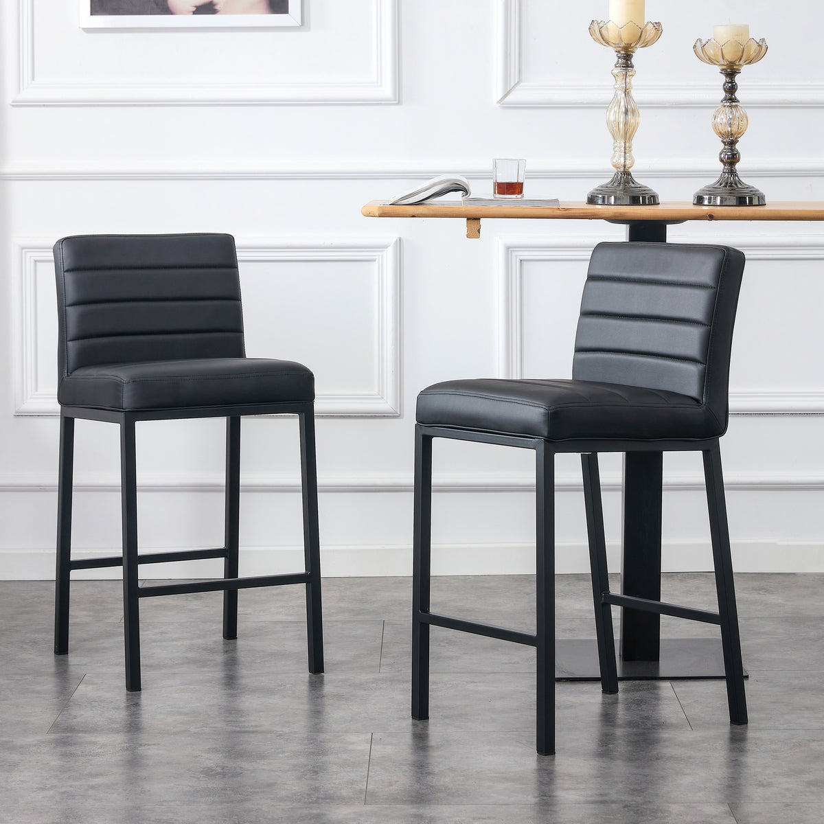 Modern Design High Counter Stool Bar Chair (Set of 2) - Black