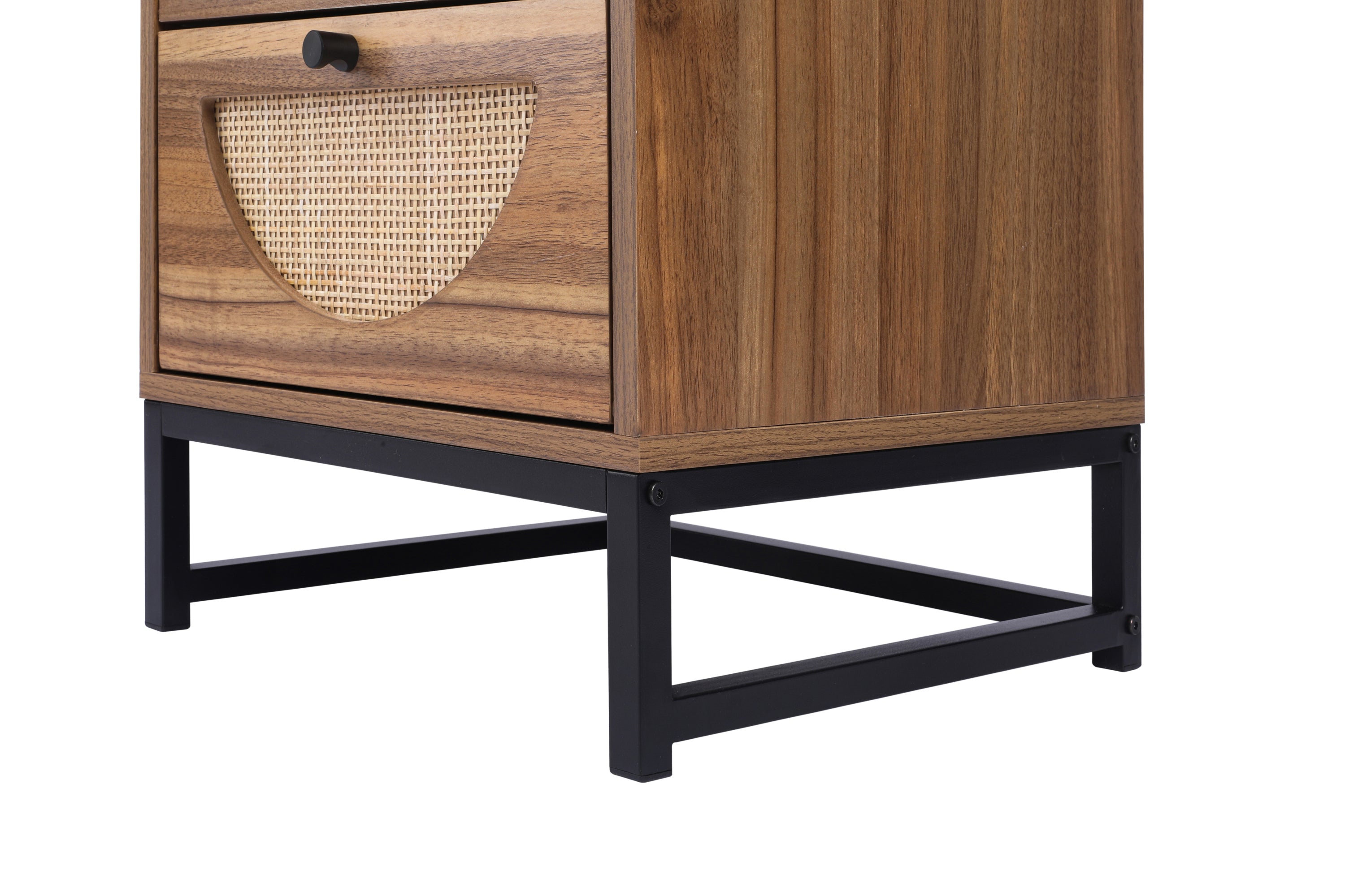 LINO Walnut Rattan Nightstand (Set of 2)