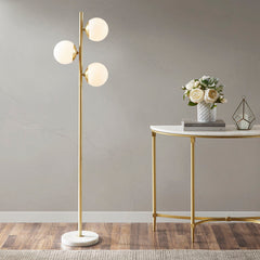 Holloway 3-Globe Light Floor Lamp with Marble Base - Gold