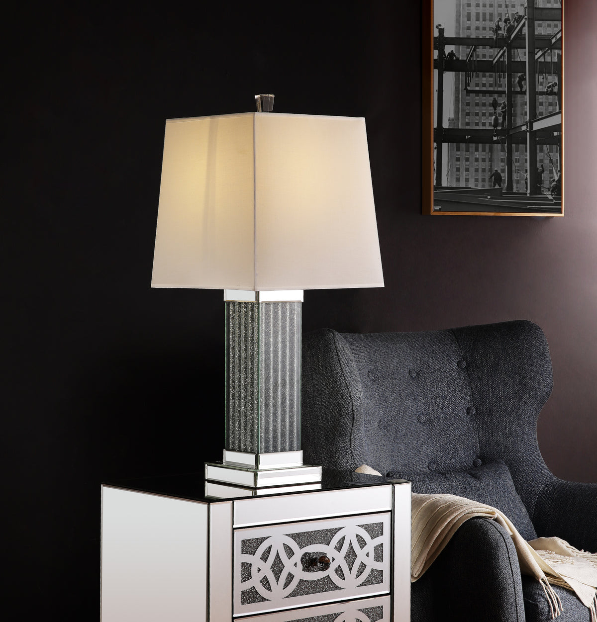 Silver Table Lamp - Mirrored & Faux Stones