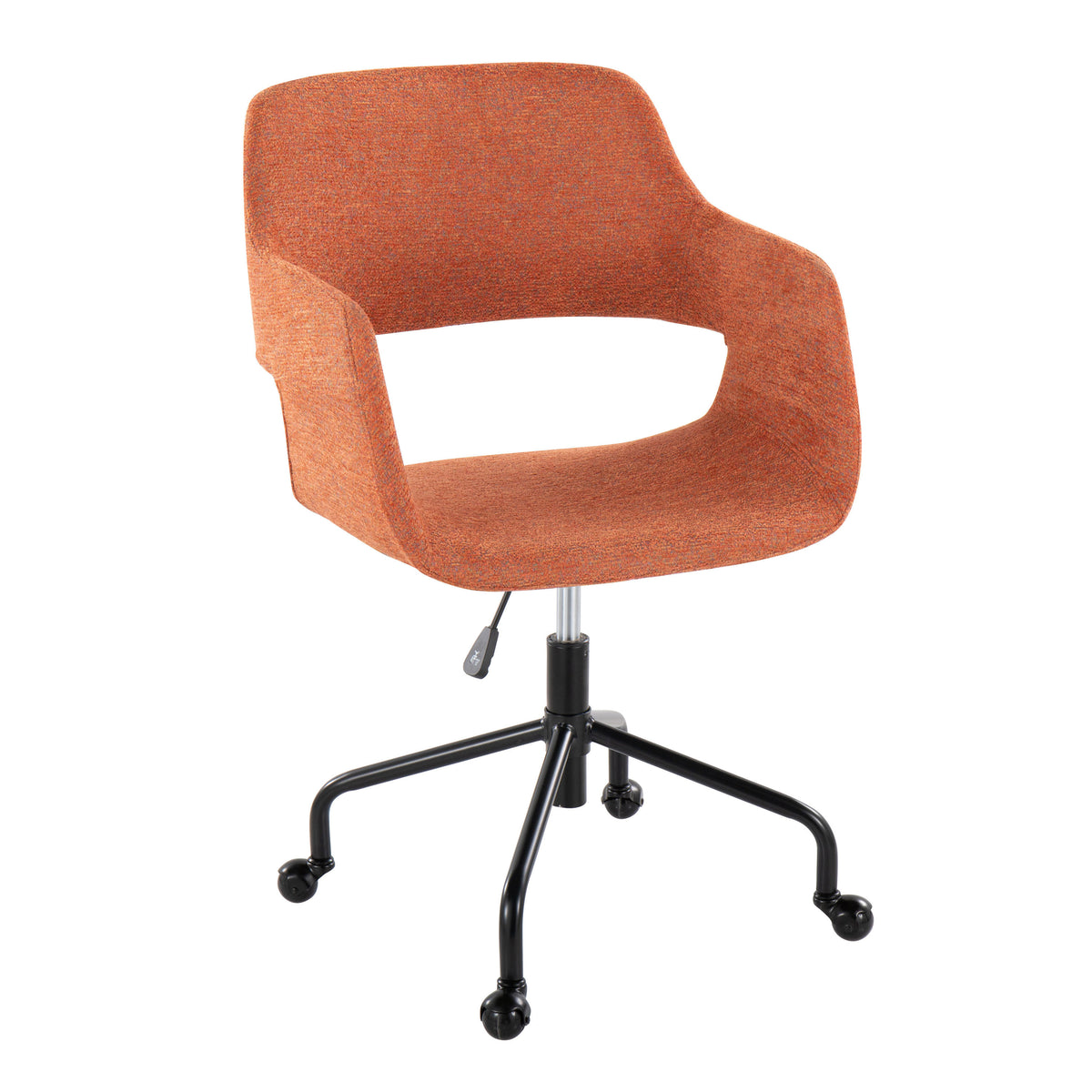 Contemporary Adjustable Office Chair - Black Metal and Orange Fabric