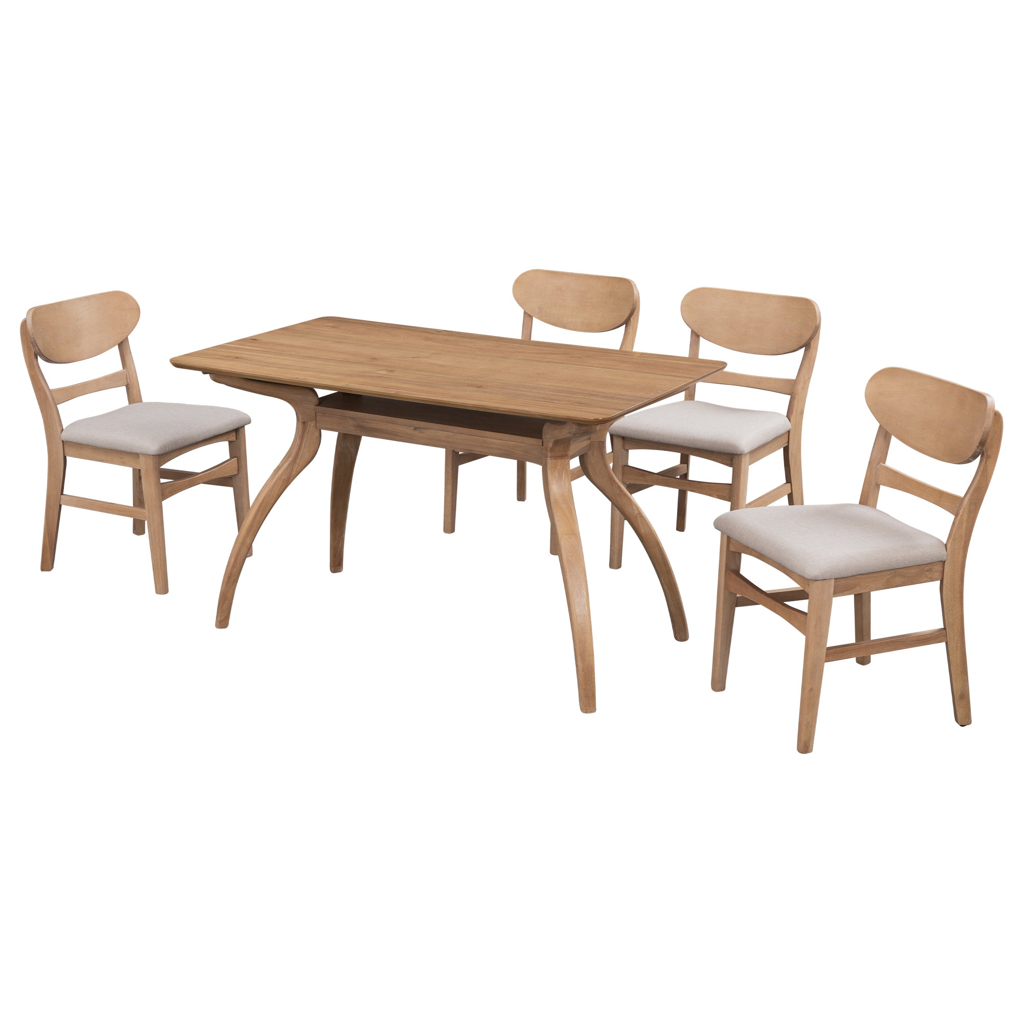 Elegant Rubber Wood Dining Table Set with Special-Shape Legs - Natural Wood Wash