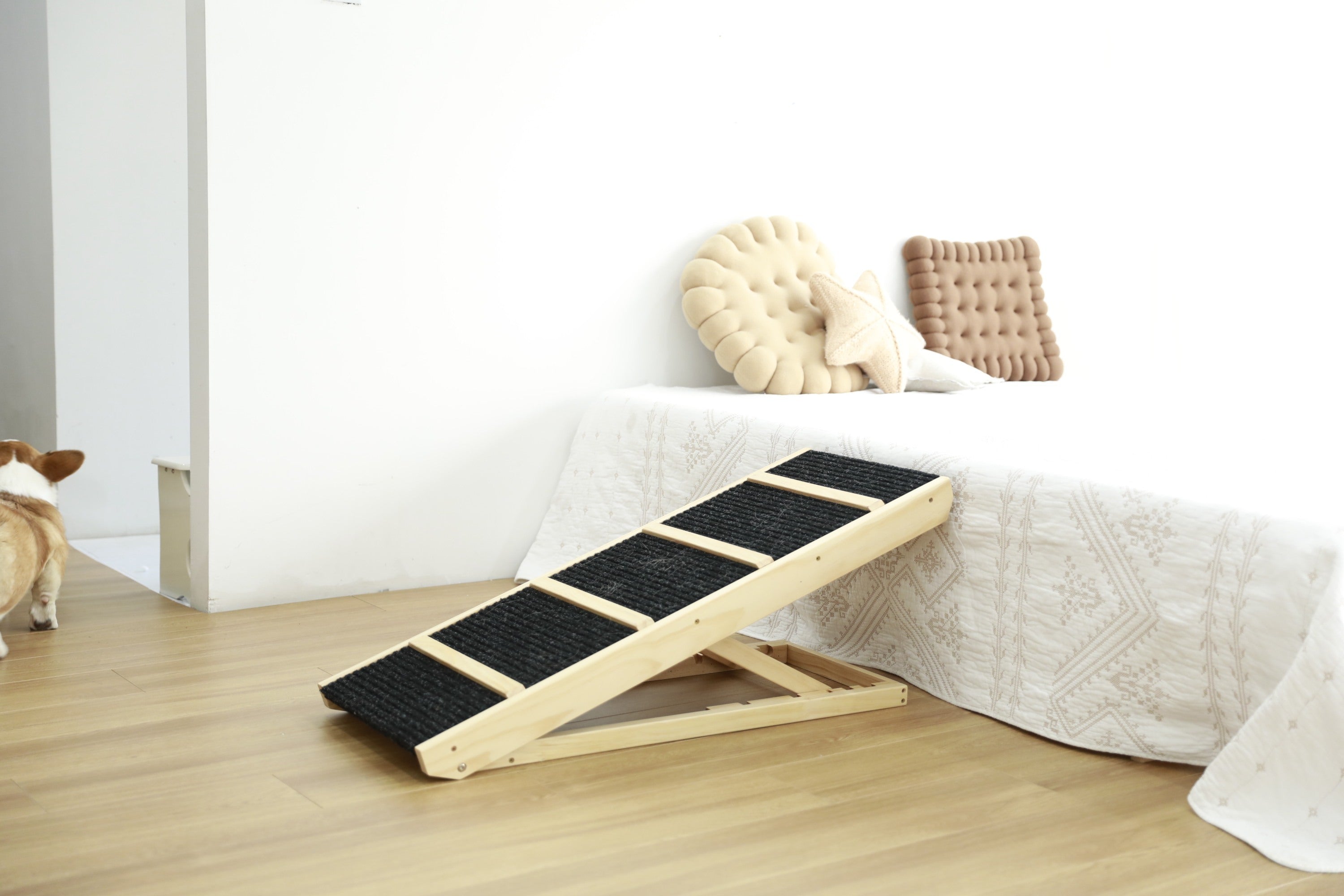 Tall Adjustable Pet Ramp, Folding Portable Wooden Non-Slip Paw Traction Adjustable Height from 9.3" to 24"