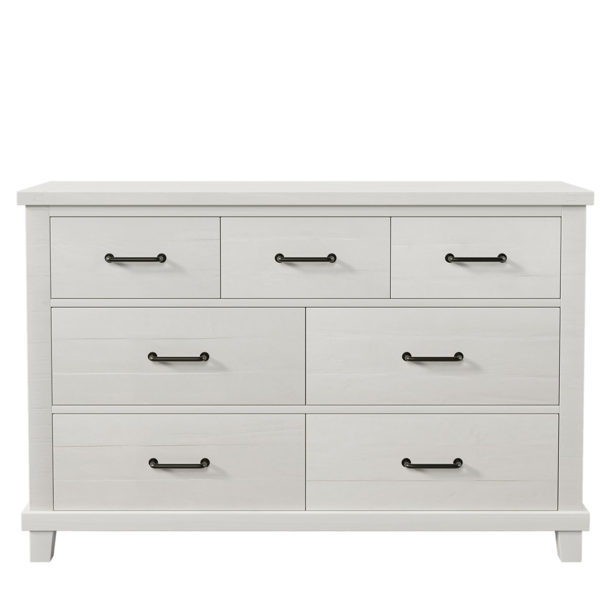 Rustic Farmhouse Style Solid Pine Wood Seven-Drawer Dresser - White