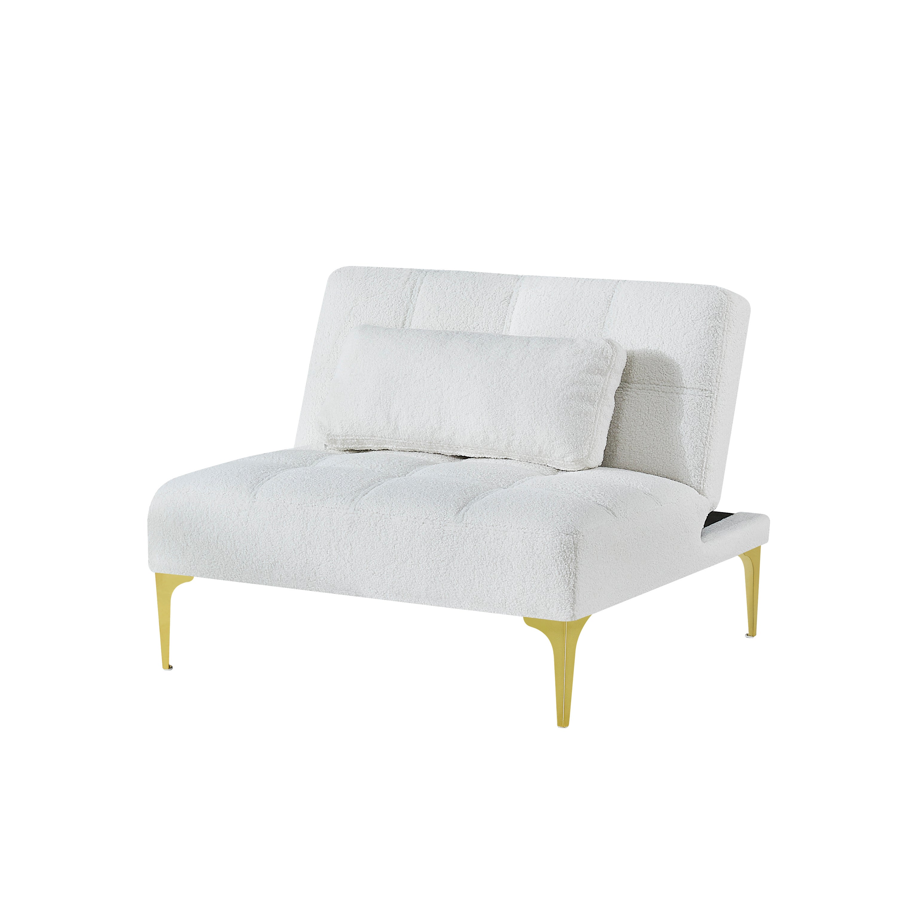 Convertible sofa bed futon with gold metal legs teddy fabric - White