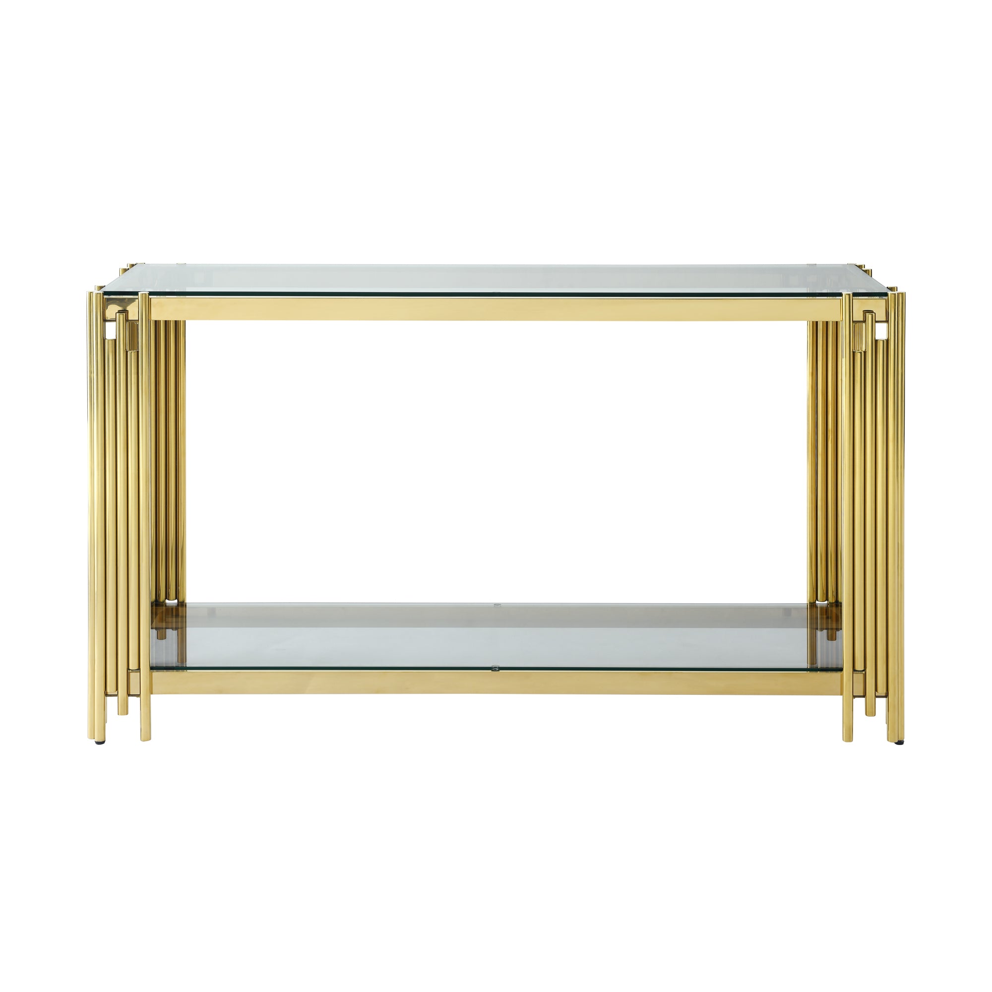 Modern Glass Console Table with Sturdy Metal Frame and Clear Tempered Glass Top - Gold Finish