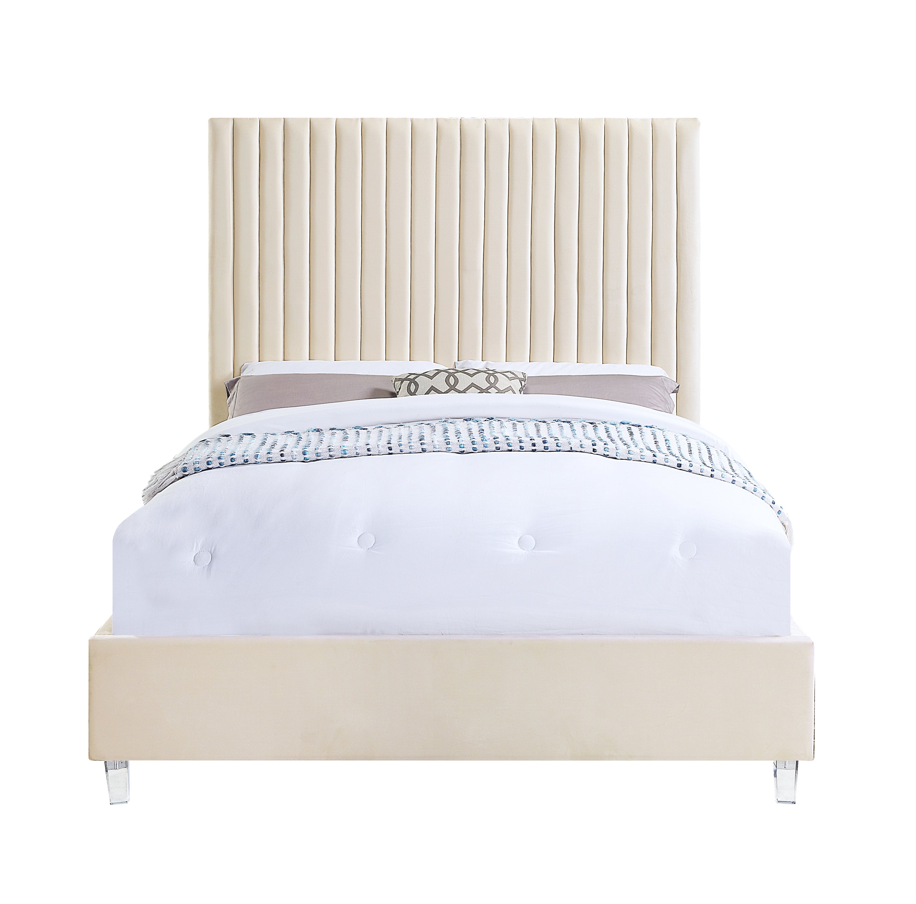 Edzia Queen Bed - Beige Velvet