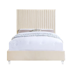 Edzia Queen Bed - Beige Velvet