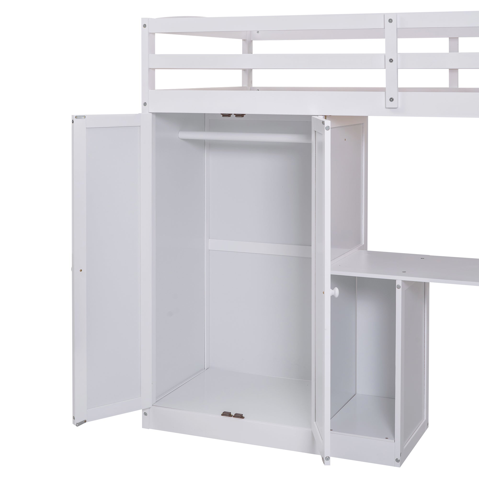 Twin Size Loft Bed with Wardrobe and Staircase - White