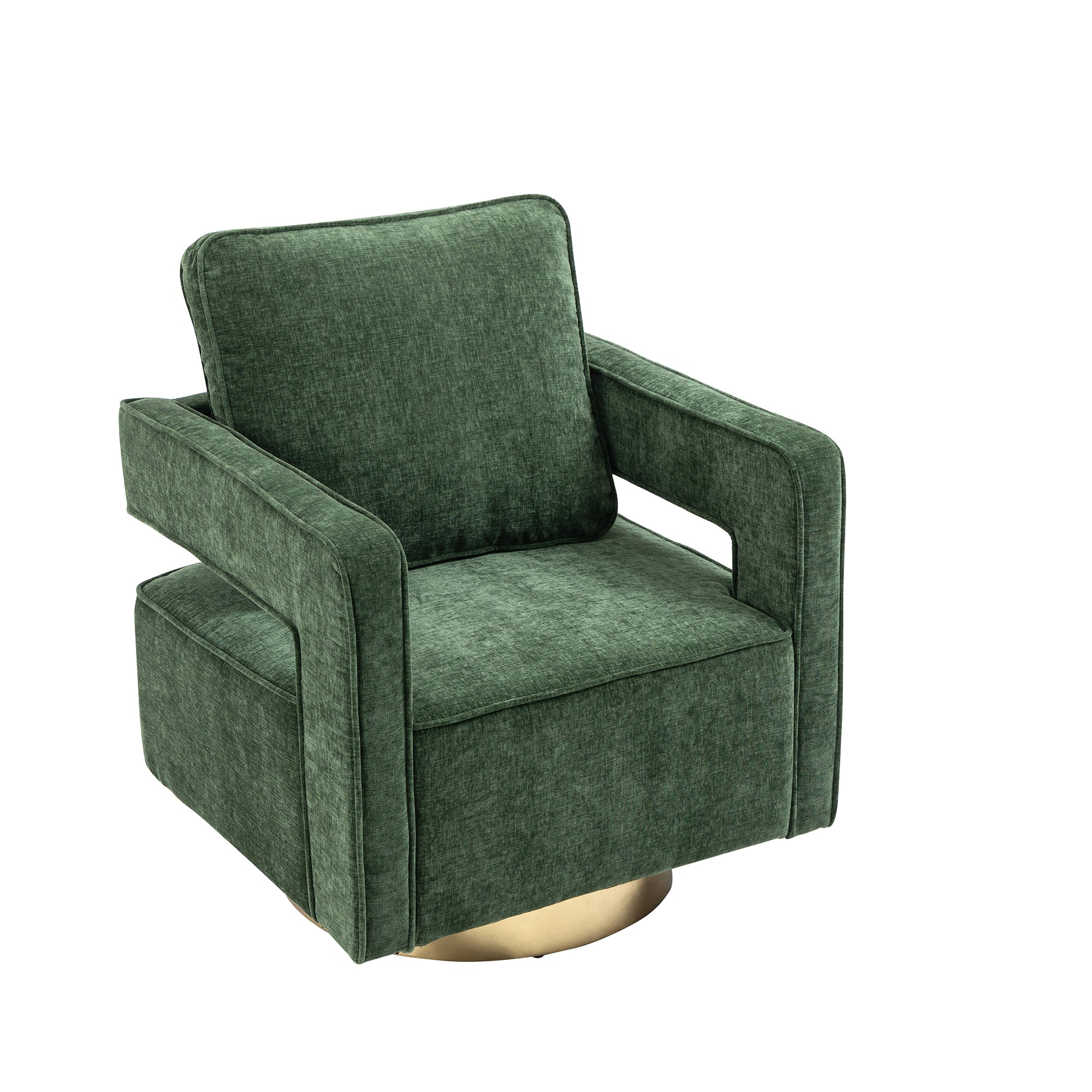 30.7"W Swivel Accent Open Back Chair Modern Comfy Sofa Chair With Gold Stainless Steel Base - Green Chenille