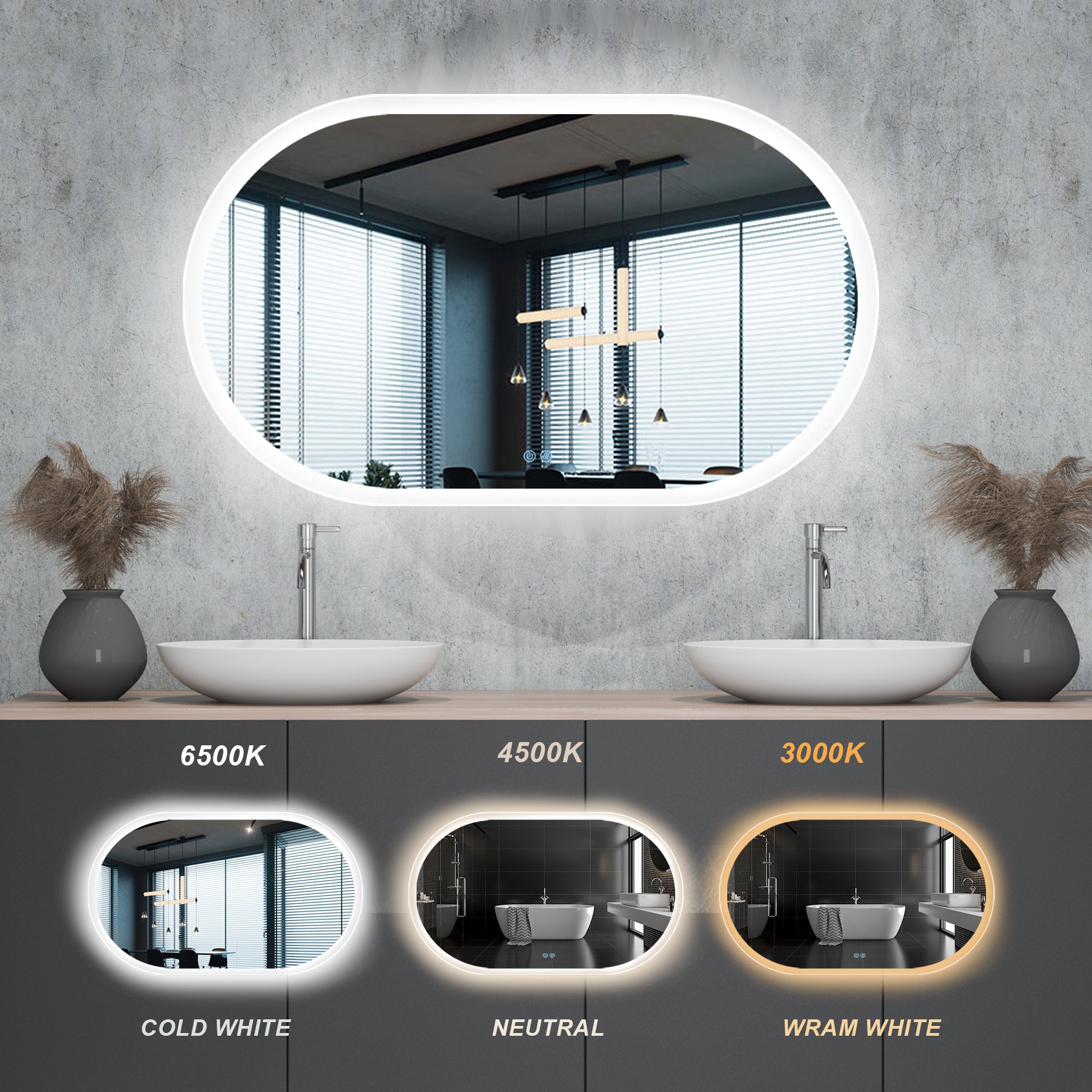 Bathroom Mirror with Lights for Wall Mounted Anti-Fog