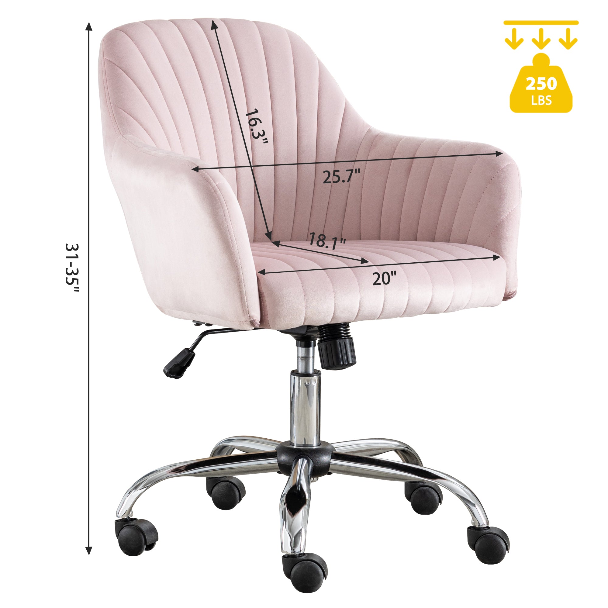 Modern Home Office Leisure Chair with Adjustable Velvet Height - Pink