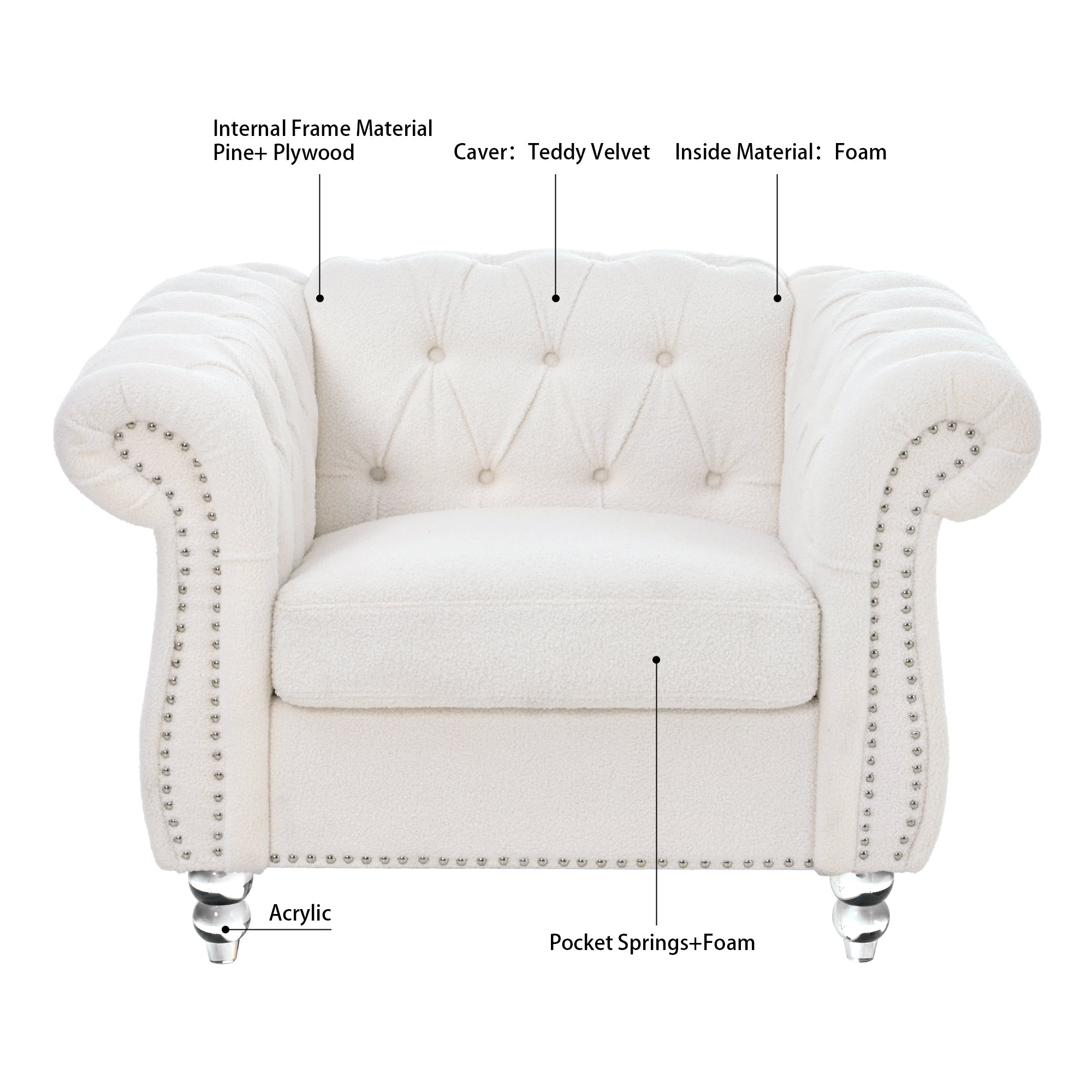 1 Seater Sofa For Living Room - White