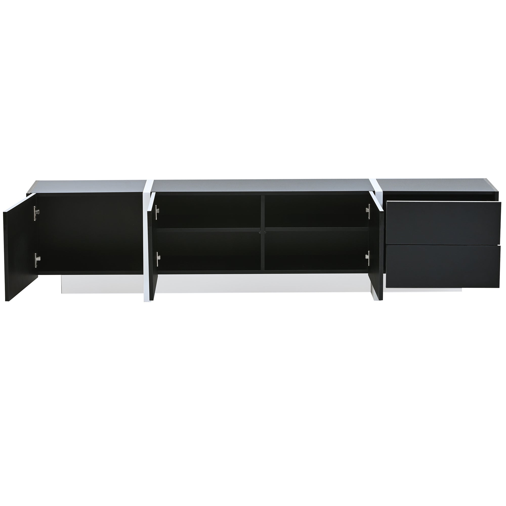 Contemporary Design TV Stand for TVs Up to 80” with High Gloss UV Surface - Black