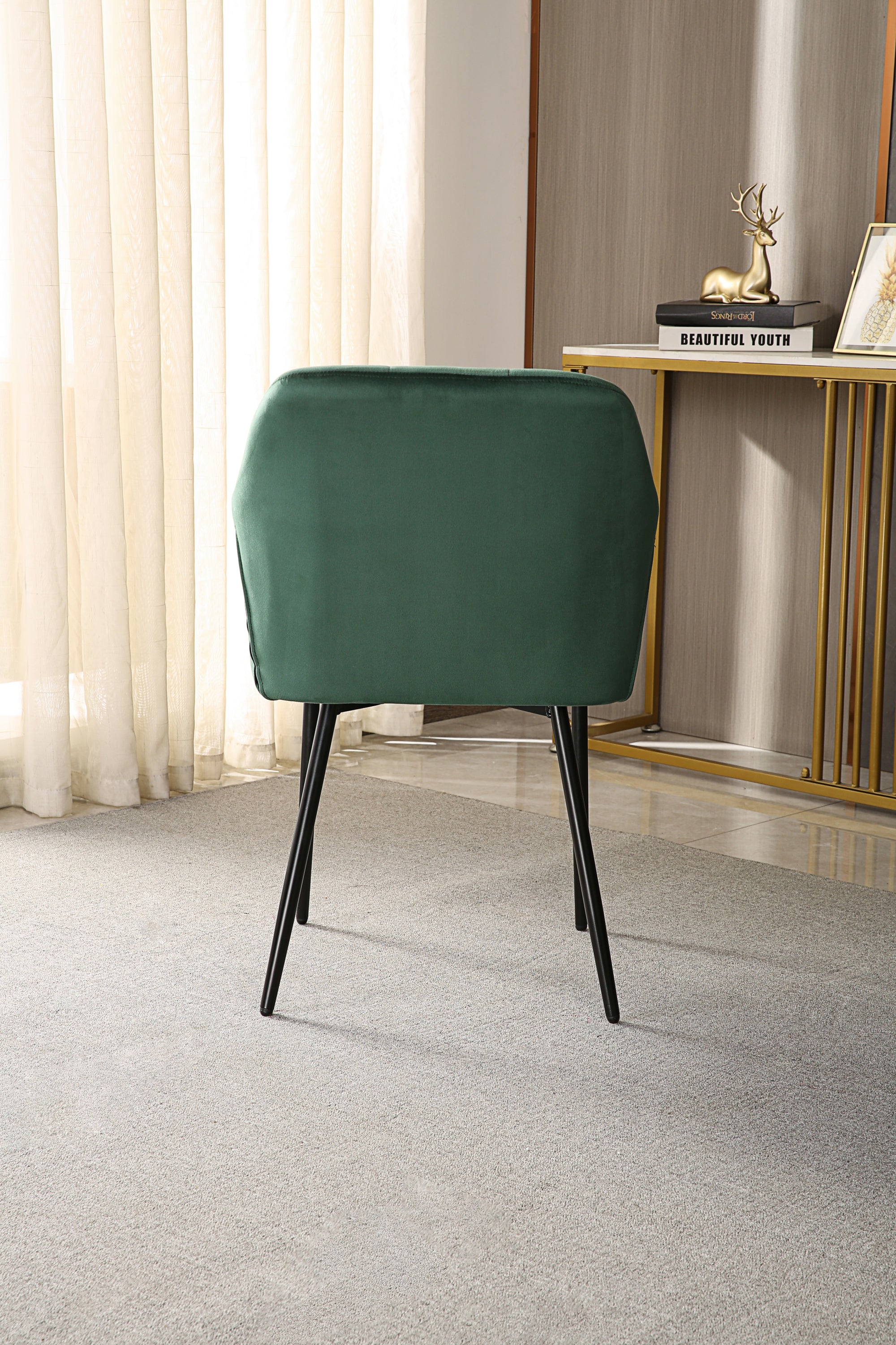 Modern Velvet Dining Chairs with Backrest Armrests (Set of 2) - Green