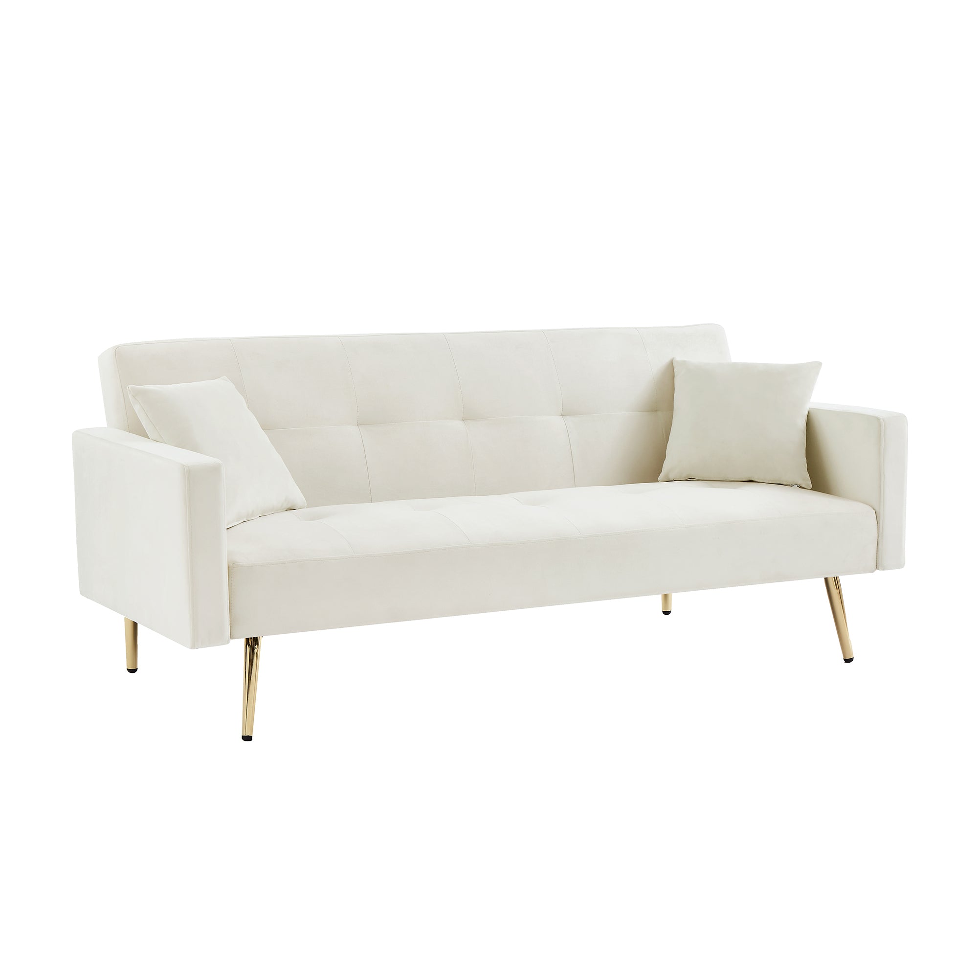 Cream White Velvet Sleeper Convertible Folding Futon Sofa Bed