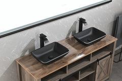 Matte Shell Glass Rectangular Vessel Bathroom Sink in Black with Matte Black Faucet and Pop-Up Drain in Matte Black 13.0" L -18.13" W -4" H