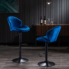 Bar Stools Adjustable with Back and Footrest (Set of 2) - Blue