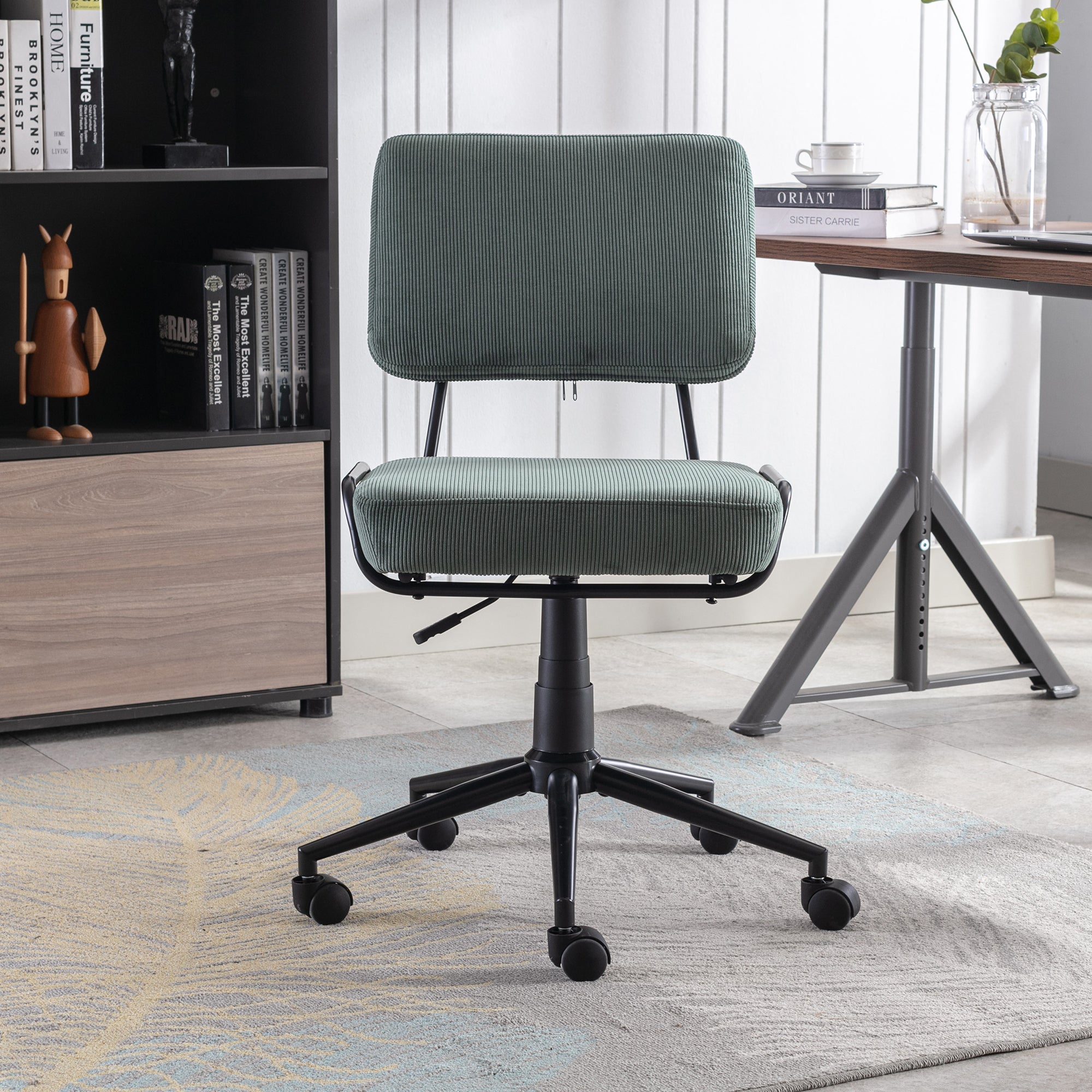 Corduroy Desk Chair Home Office Adjustable Height - Green
