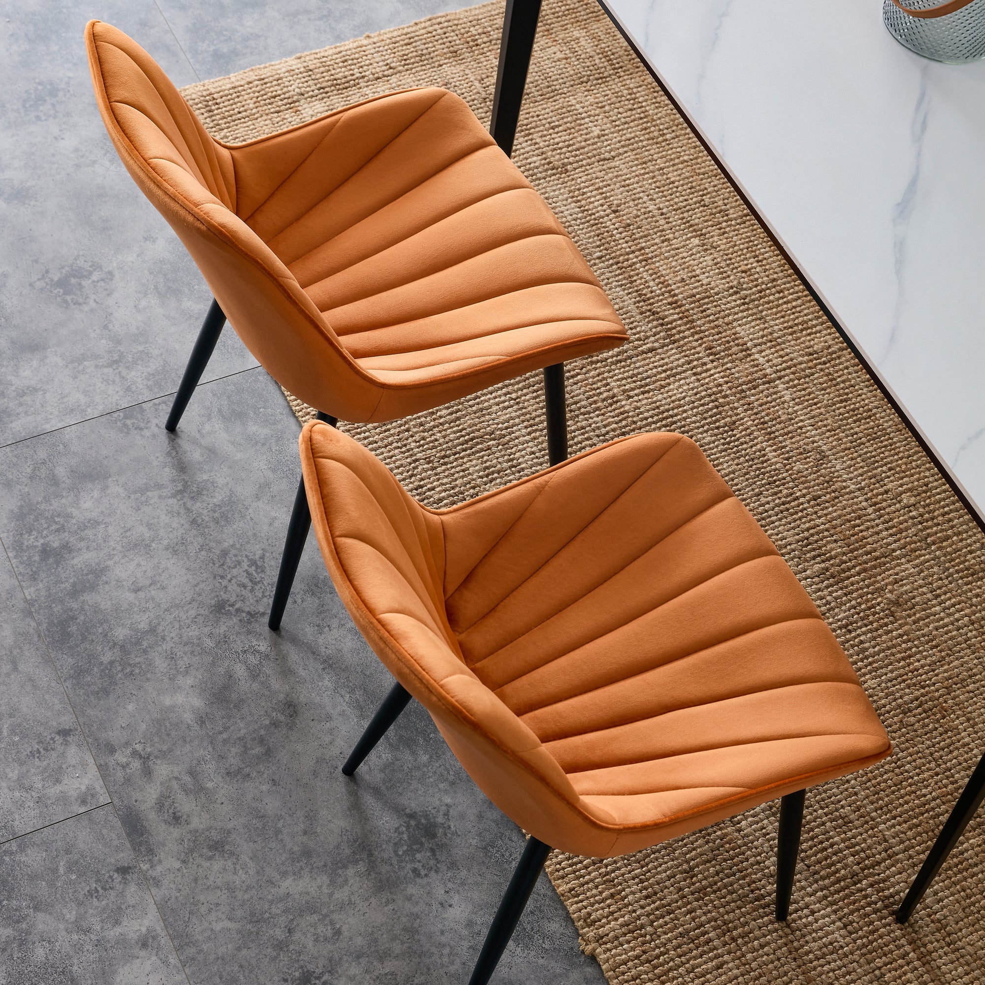 Modern Dining Chairs with Cushion Seat Back Black Coated Legs Upholstered Side Chair (Set of 4) - Orange